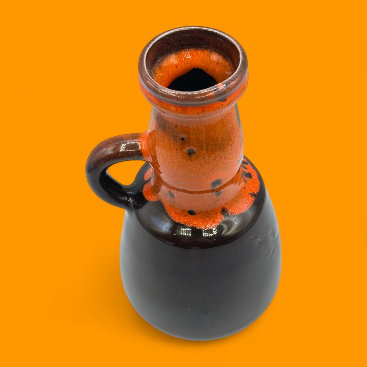 Vintage Orange Brown Ceramic Vase Midcentury Modern Handmade Drip Glaze