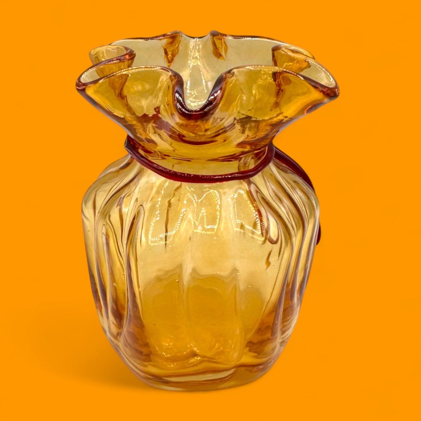 Rare Amber Ribbed Glass Sack Vase – Vintage