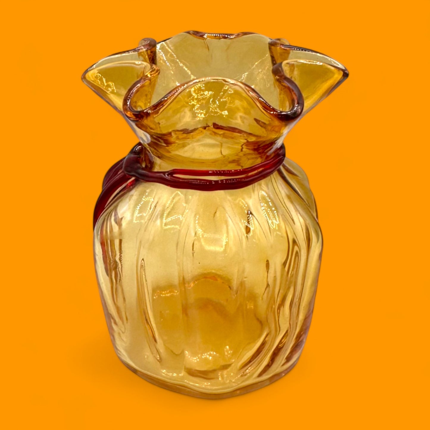 Rare Amber Ribbed Glass Sack Vase – Vintage