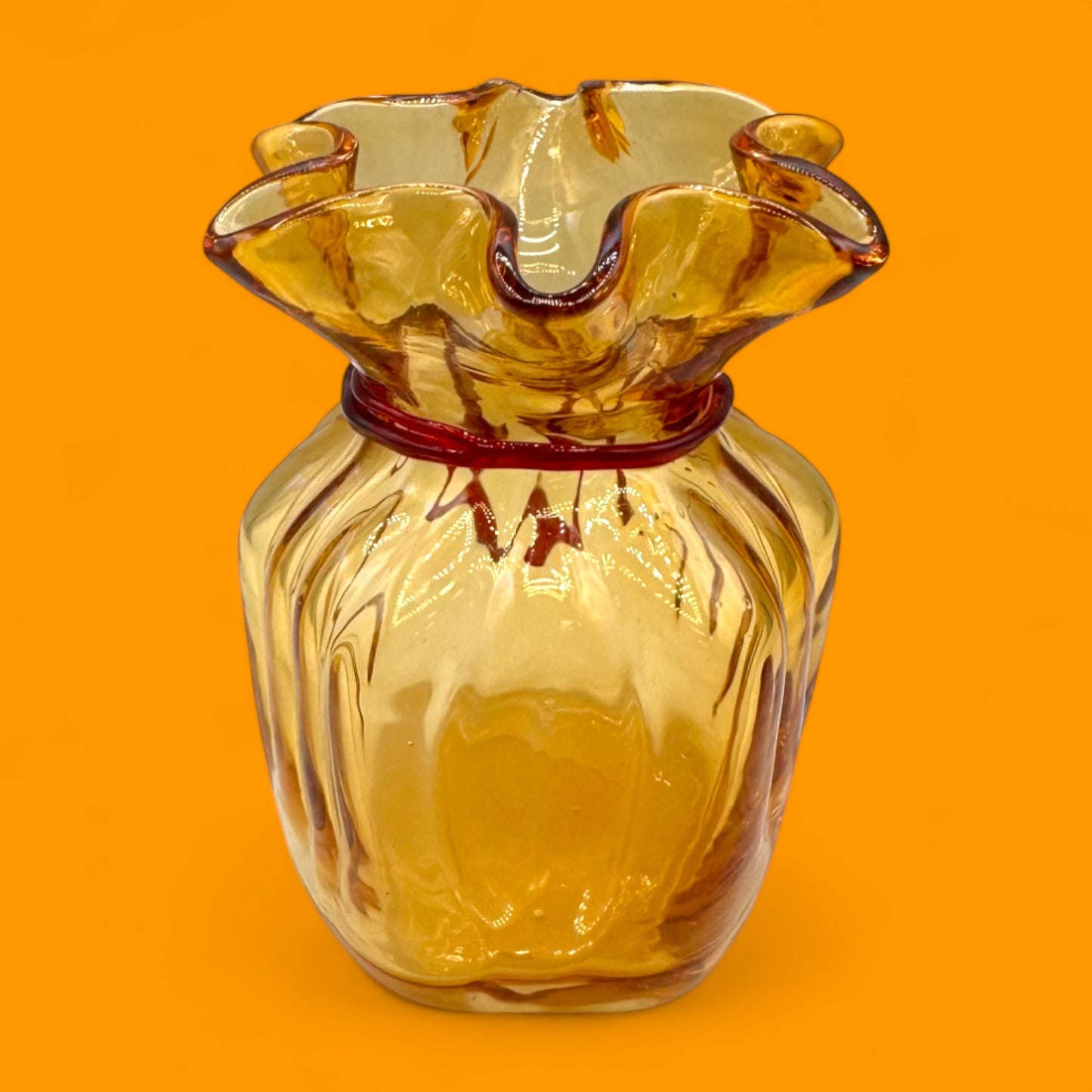 Rare Amber Ribbed Glass Sack Vase – Vintage