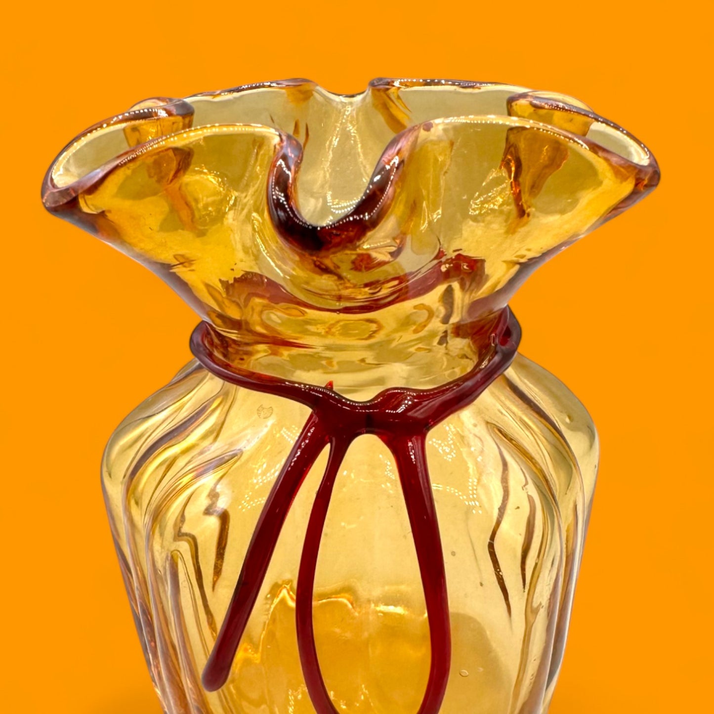 Rare Amber Ribbed Glass Sack Vase – Vintage