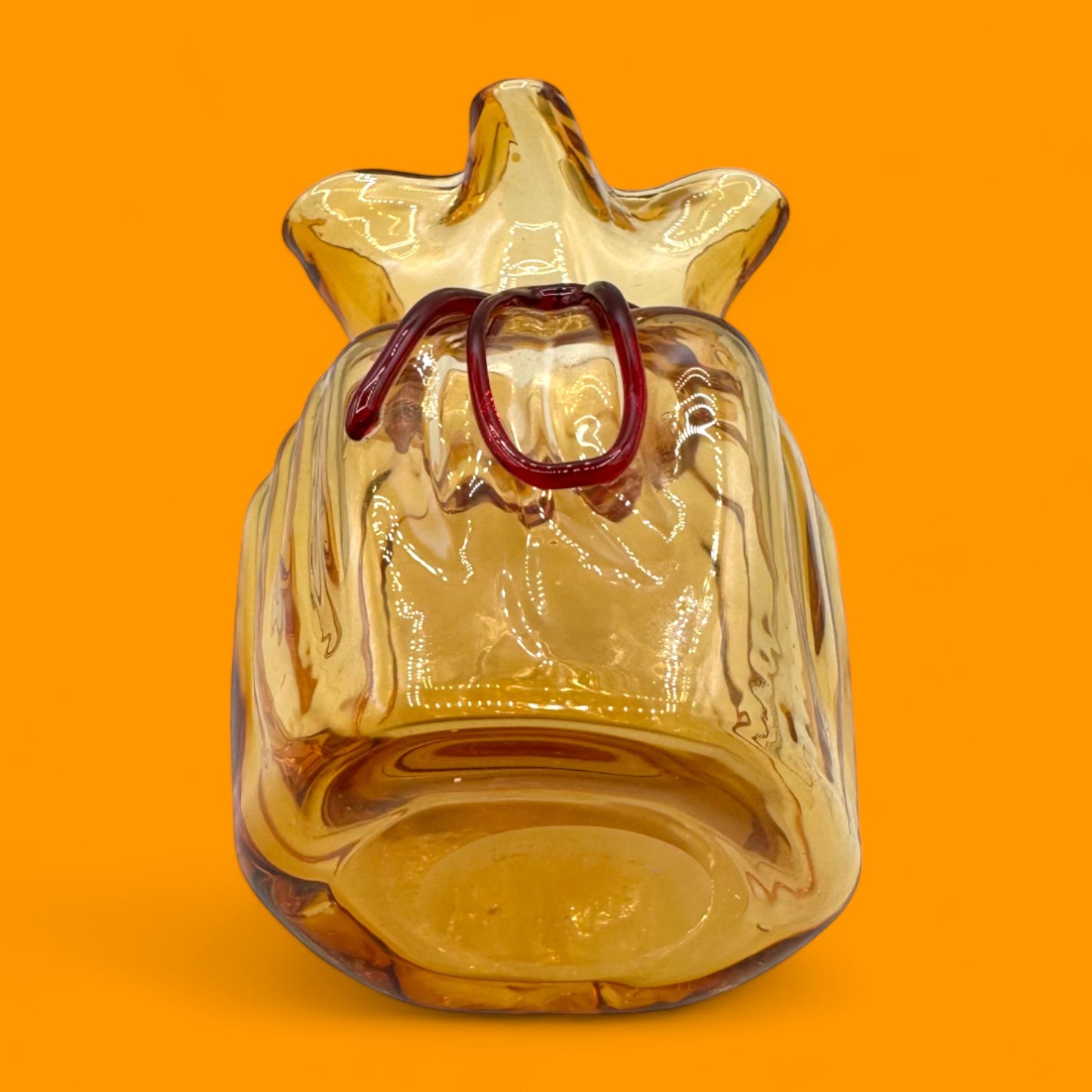 Rare Amber Ribbed Glass Sack Vase – Vintage