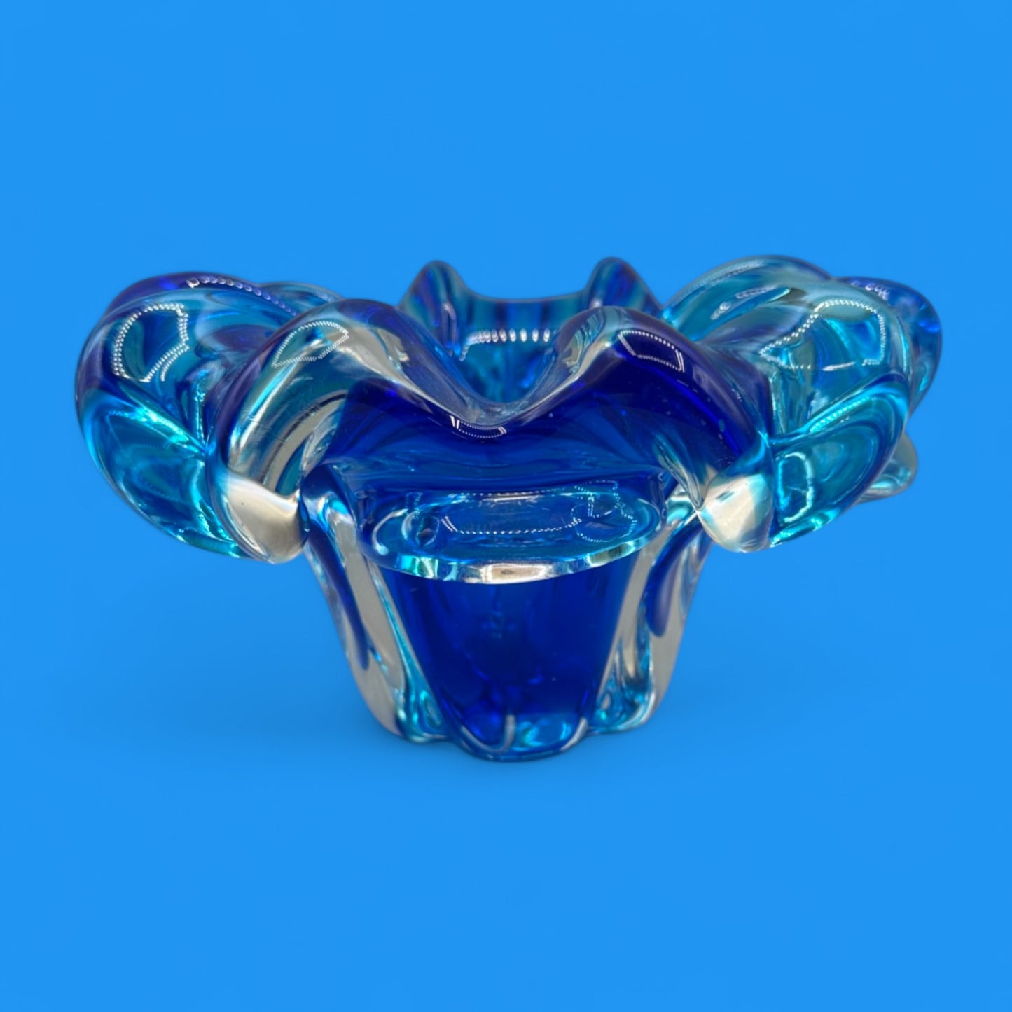 Vintage Blue Art Glass Bowl – Handmade Canadian MCM
