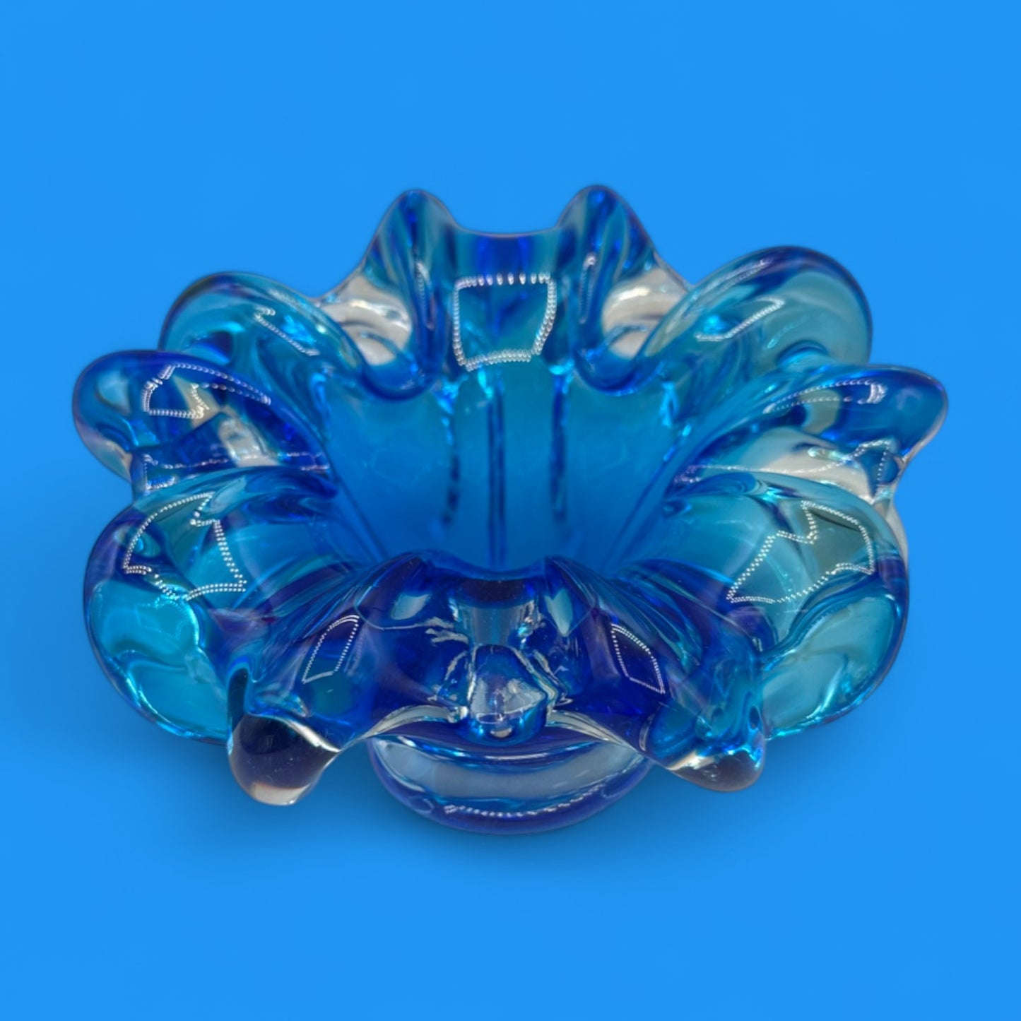 Vintage Blue Art Glass Bowl – Handmade Canadian MCM