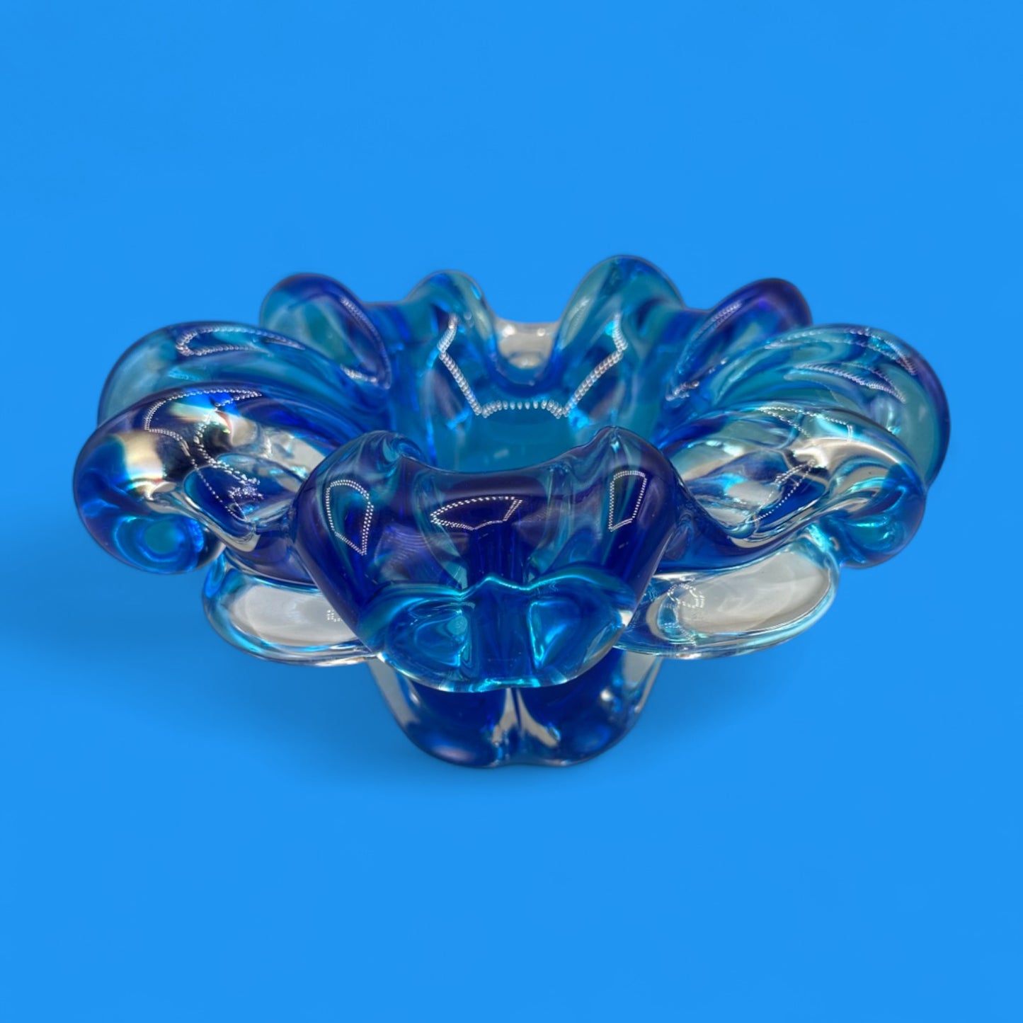 Vintage Blue Art Glass Bowl – Handmade Canadian MCM