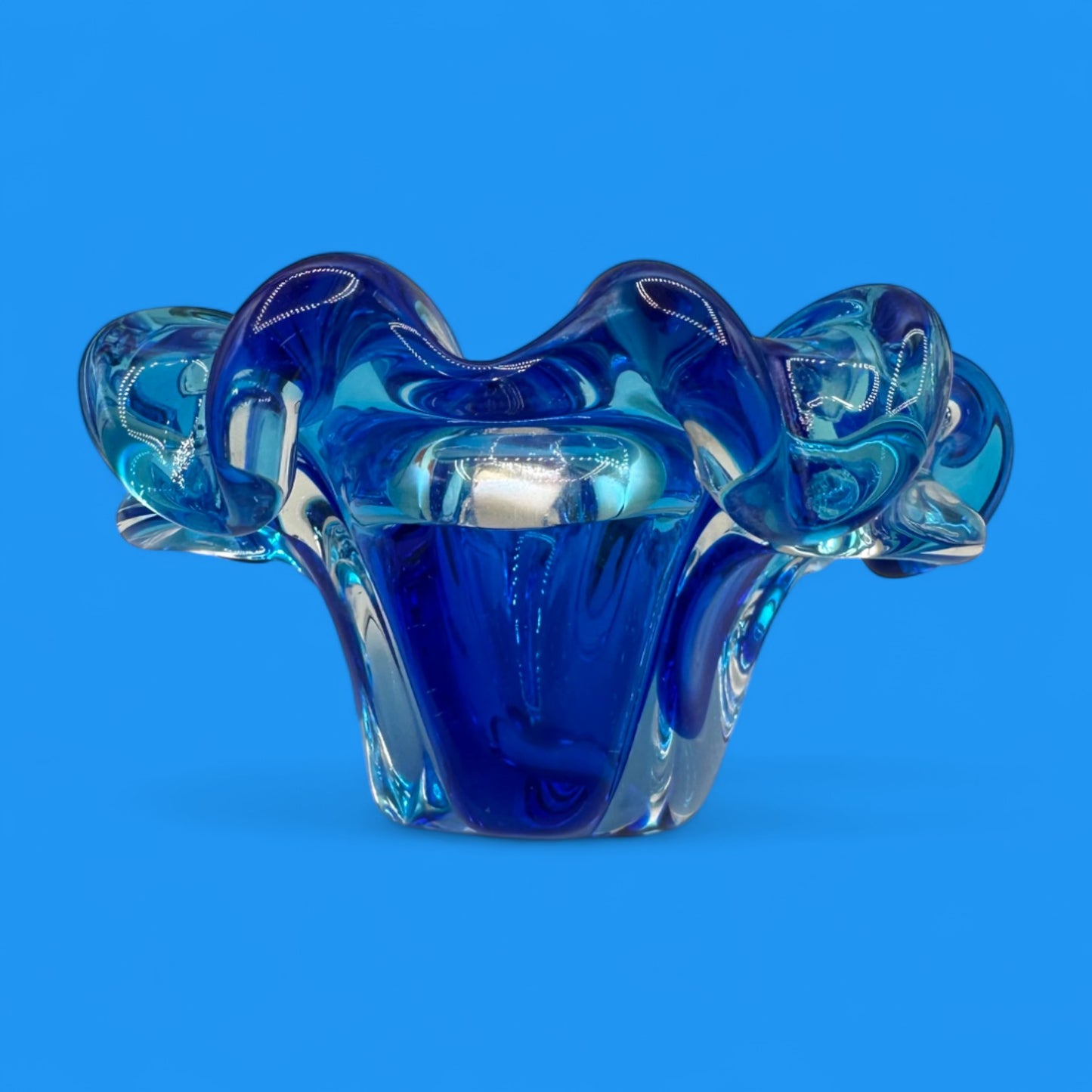 Vintage Blue Art Glass Bowl – Handmade Canadian MCM