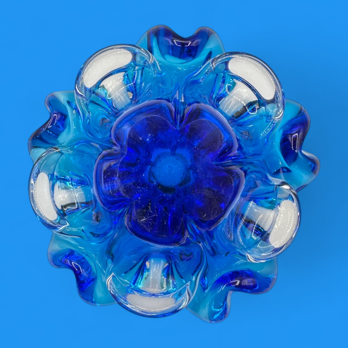 Vintage Blue Art Glass Bowl – Handmade Canadian MCM