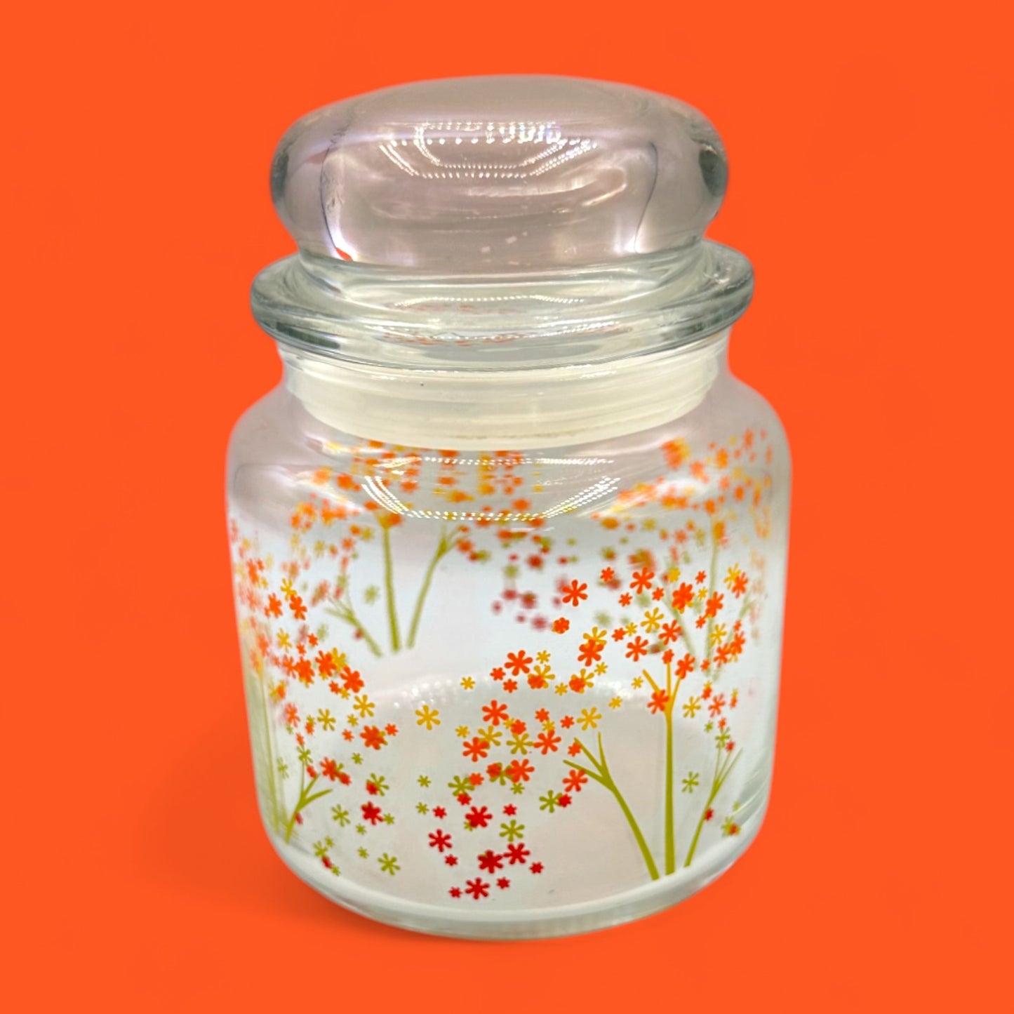 Anchor Hocking Vintage Glass Canister with Lid – Autumn Flowers Design 5.5”