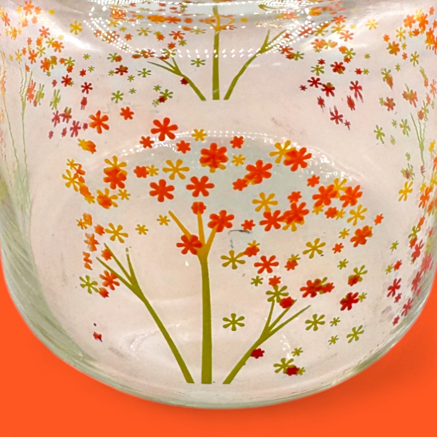 Anchor Hocking Vintage Glass Canister with Lid – Autumn Flowers Design 5.5”