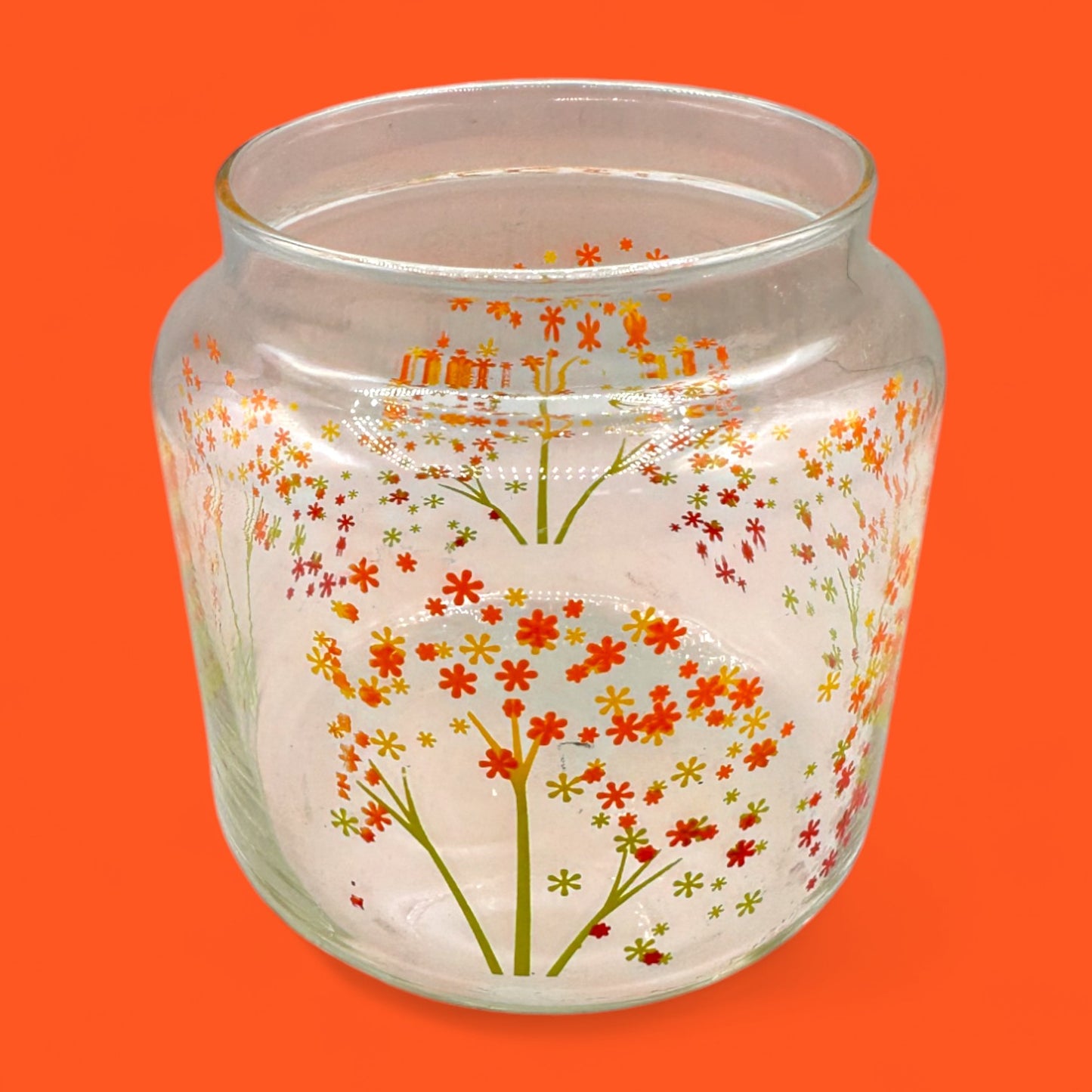 Anchor Hocking Vintage Glass Canister with Lid – Autumn Flowers Design 5.5”