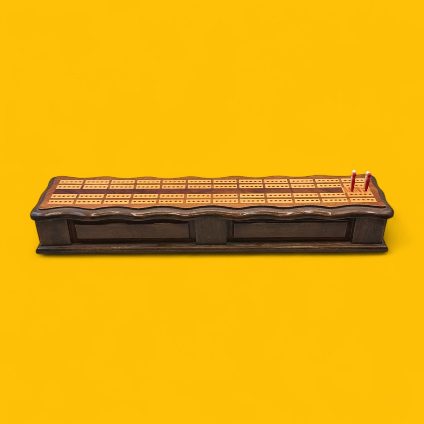 Vintage Wooden Cribbage / Crib Board with Magnetic Drawer