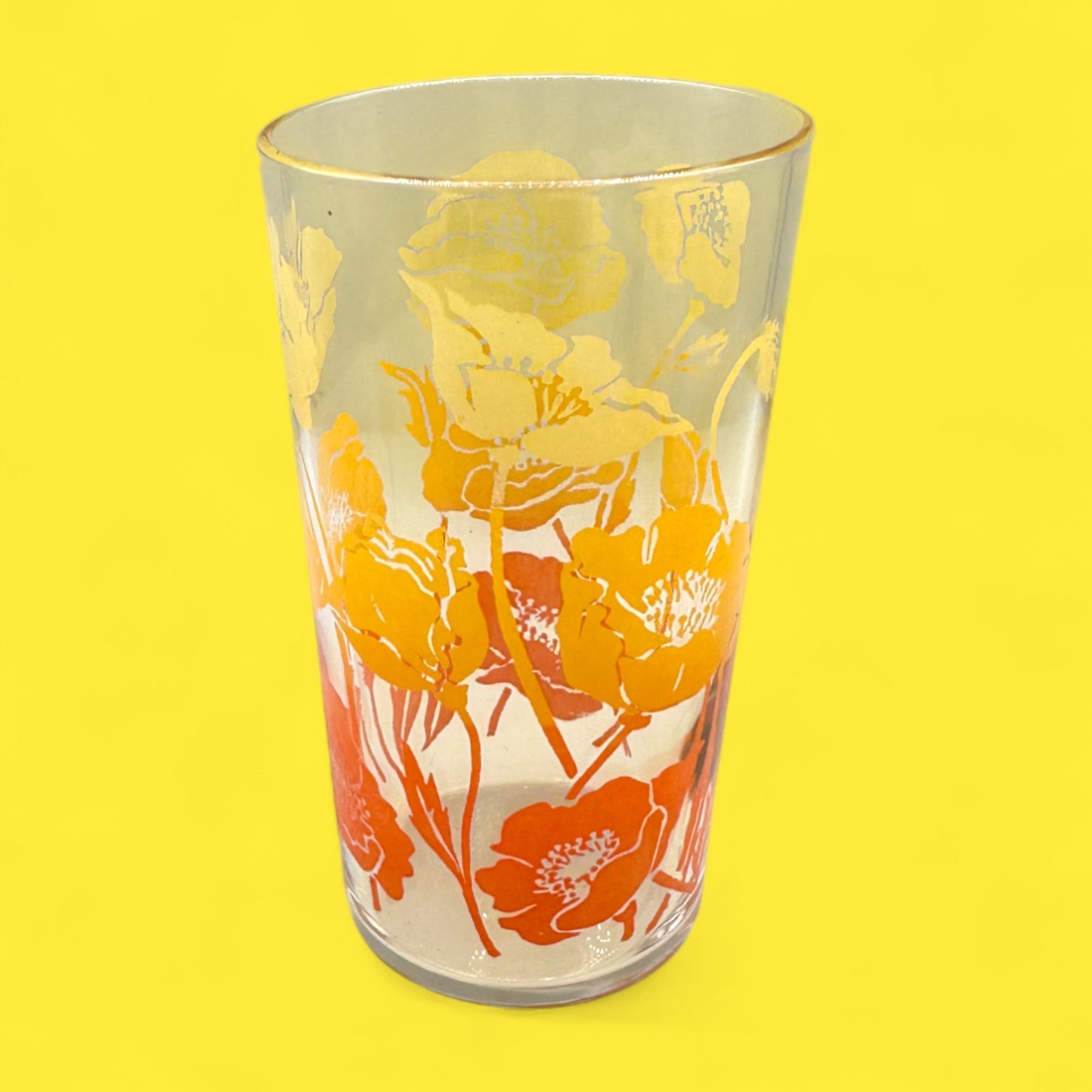4 Anchor Hocking Morning Glory Flower Juice Glasses – Vintage 70s Retro Floral Drinkware