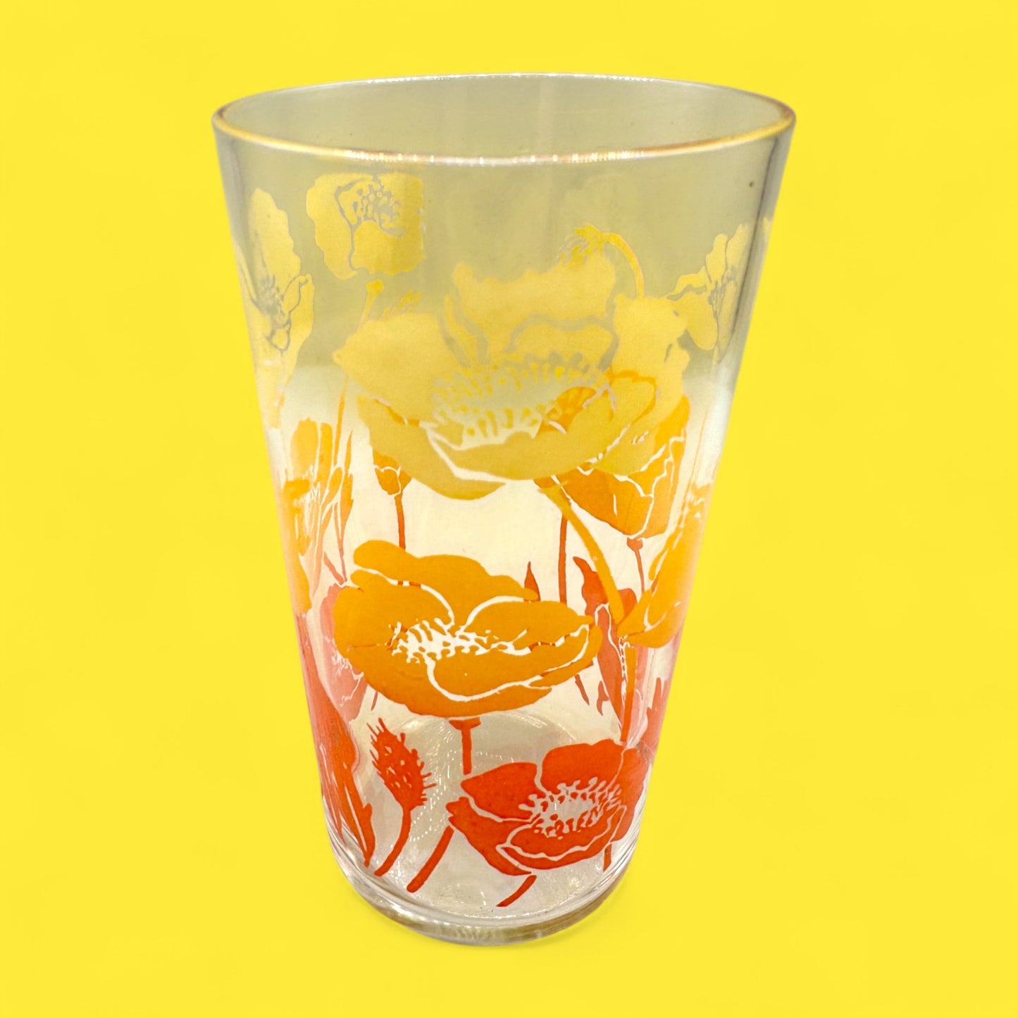 4 Anchor Hocking Morning Glory Flower Juice Glasses – Vintage 70s Retro Floral Drinkware