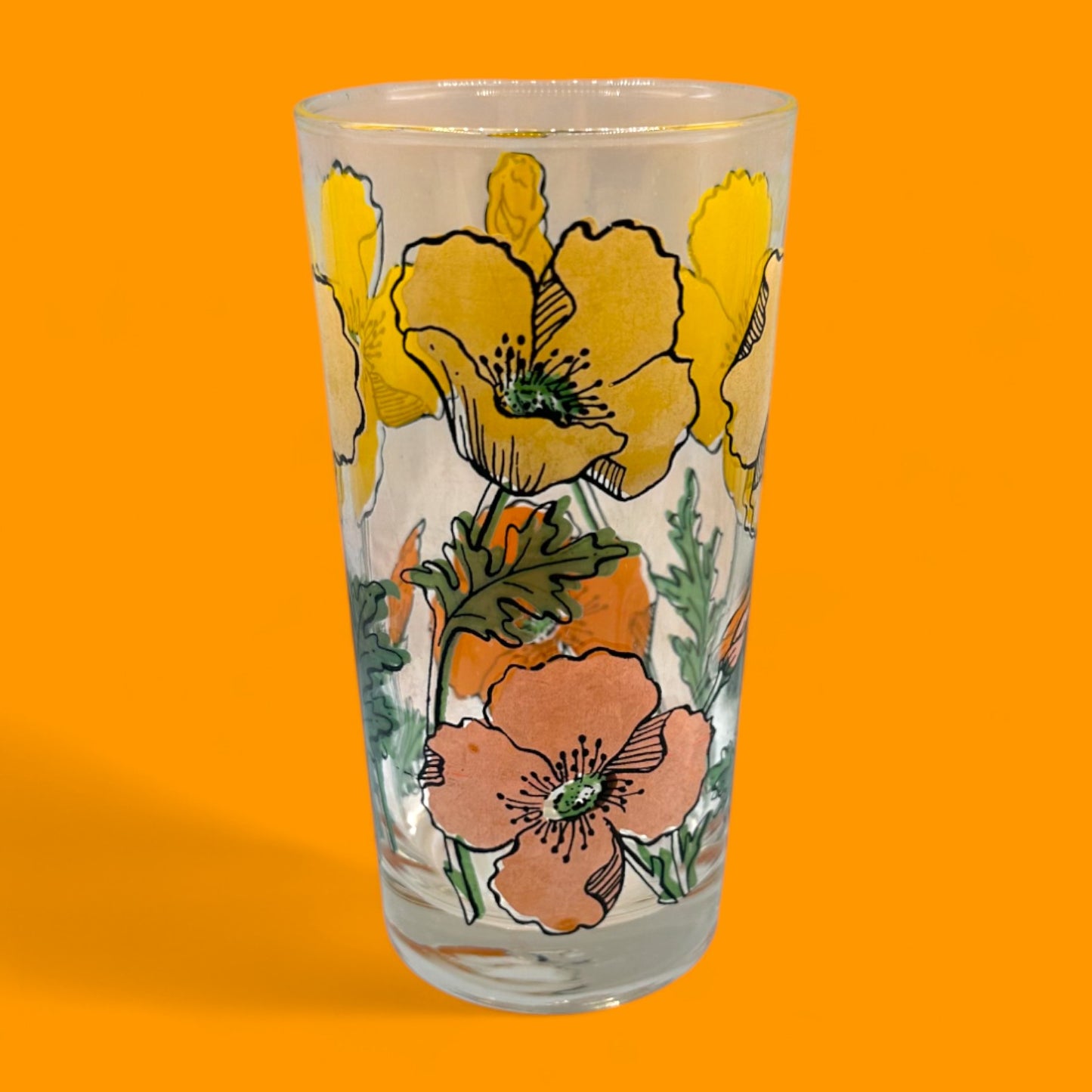 5 Vintage Juice Glasses with Poppy Flowers – Mid-Century Floral
