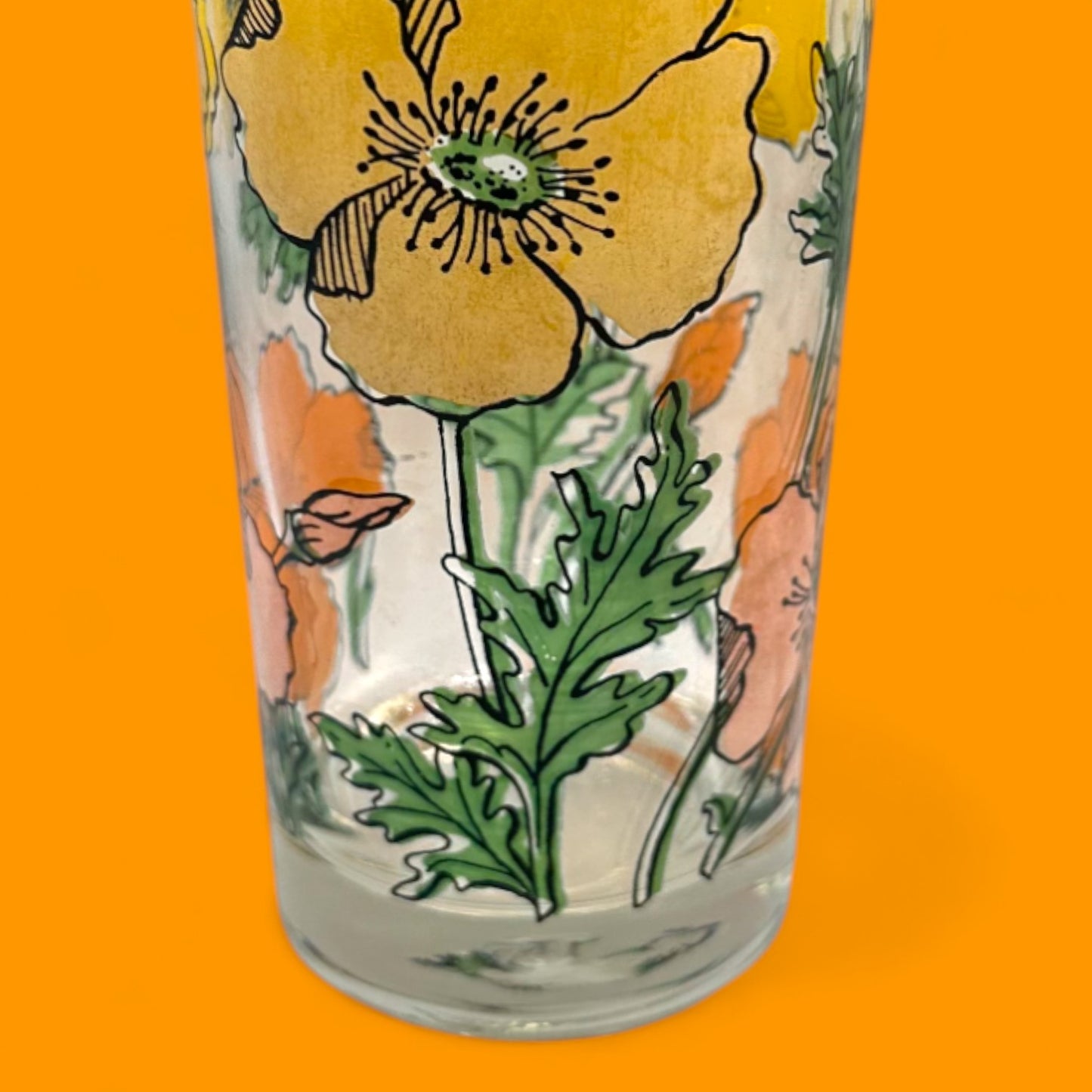 5 Vintage Juice Glasses with Poppy Flowers – Mid-Century Floral