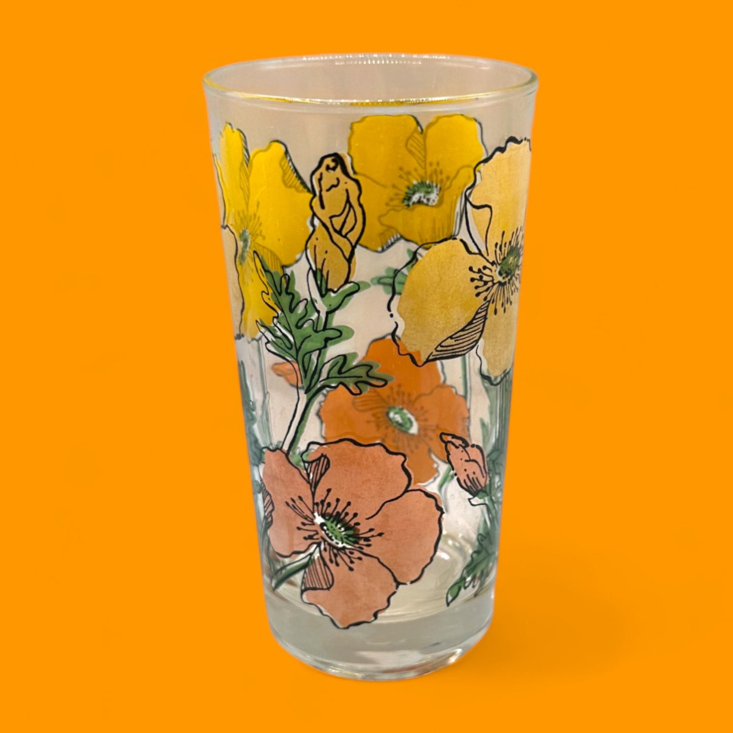 5 Vintage Juice Glasses with Poppy Flowers – Mid-Century Floral