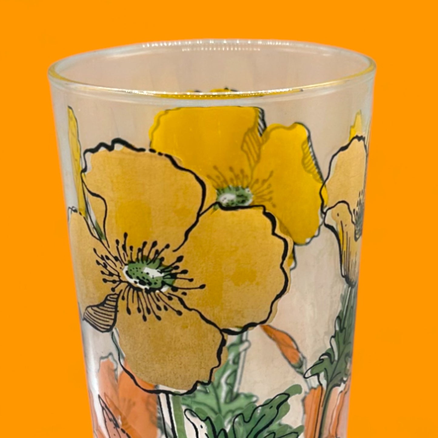 5 Vintage Juice Glasses with Poppy Flowers – Mid-Century Floral