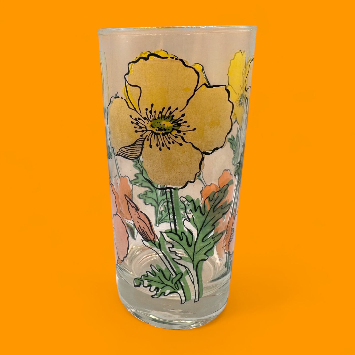 5 Vintage Juice Glasses with Poppy Flowers – Mid-Century Floral