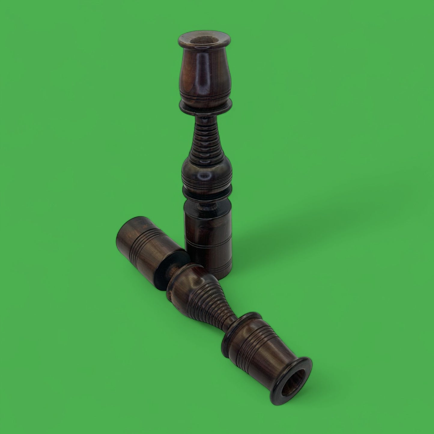 Pair of Vintage Hardwood Candle Holders – Hand-Turned Dark Wood MCM
