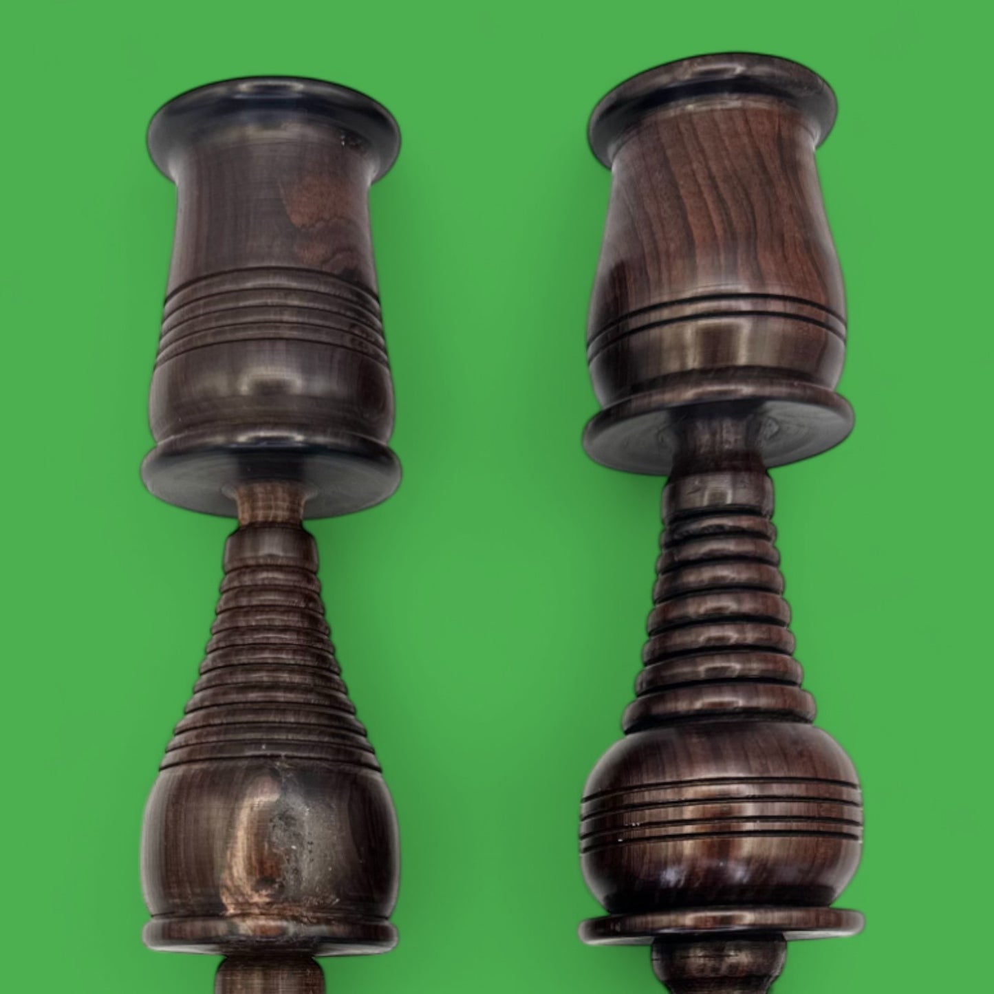 Pair of Vintage Hardwood Candle Holders – Hand-Turned Dark Wood MCM