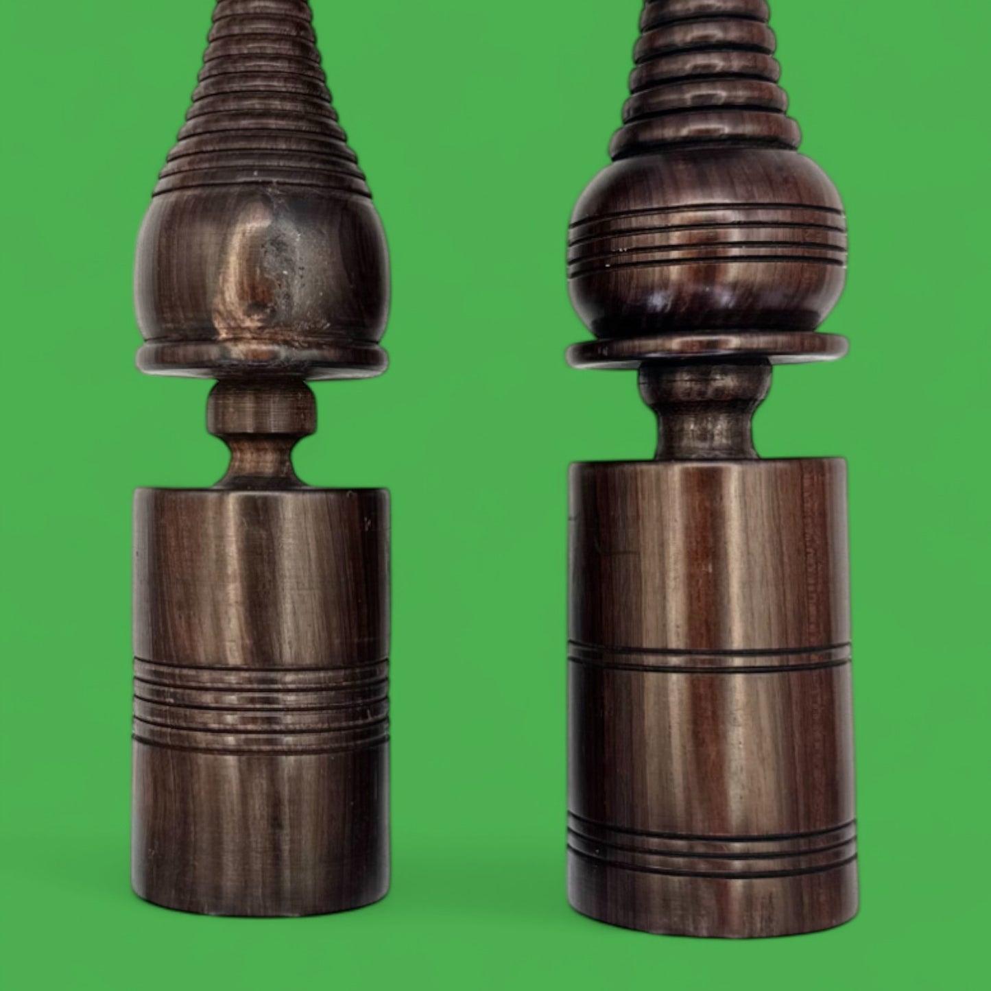 Pair of Vintage Hardwood Candle Holders – Hand-Turned Dark Wood MCM