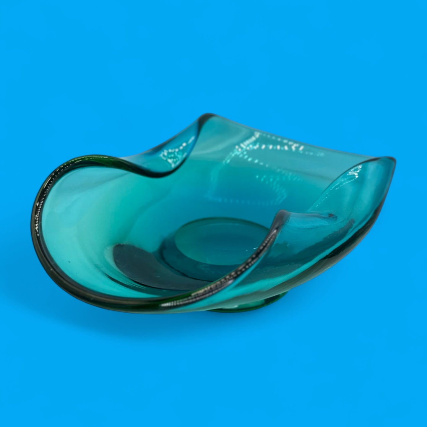 Murano Aqua Blue Art Glass Bowl Large Mid-Century Modern (MCM)