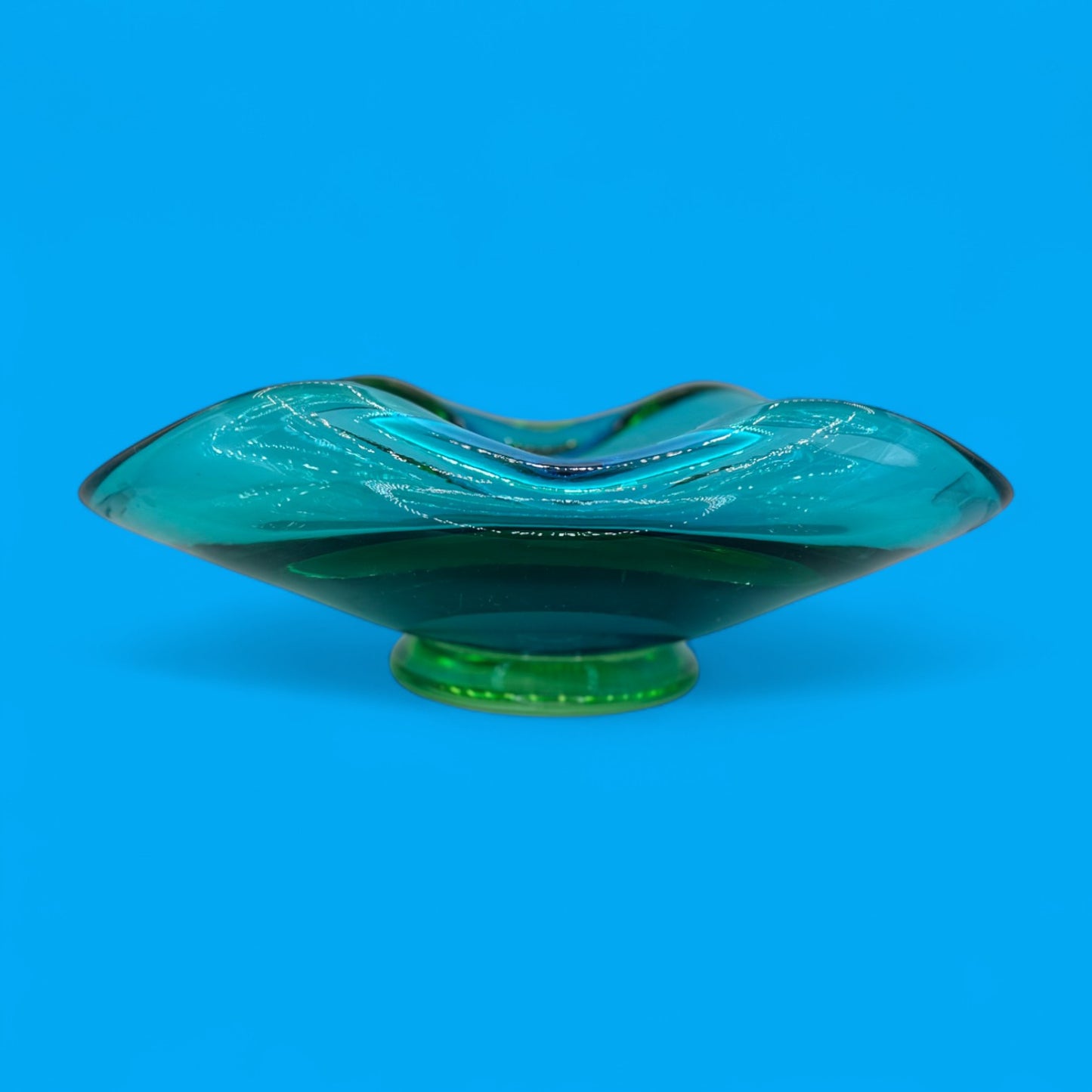 Murano Aqua Blue Art Glass Bowl Large Mid-Century Modern (MCM)