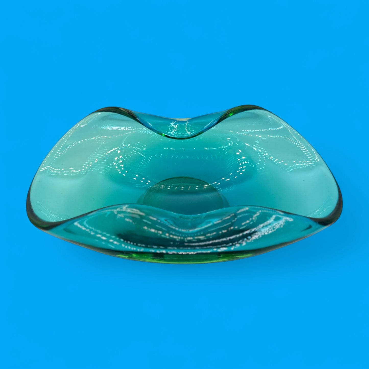 Murano Aqua Blue Art Glass Bowl Large Mid-Century Modern (MCM)