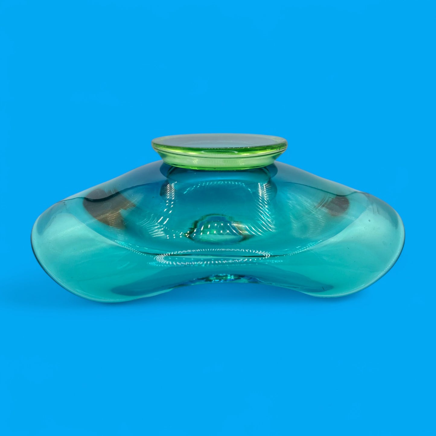 Murano Aqua Blue Art Glass Bowl Large Mid-Century Modern (MCM)
