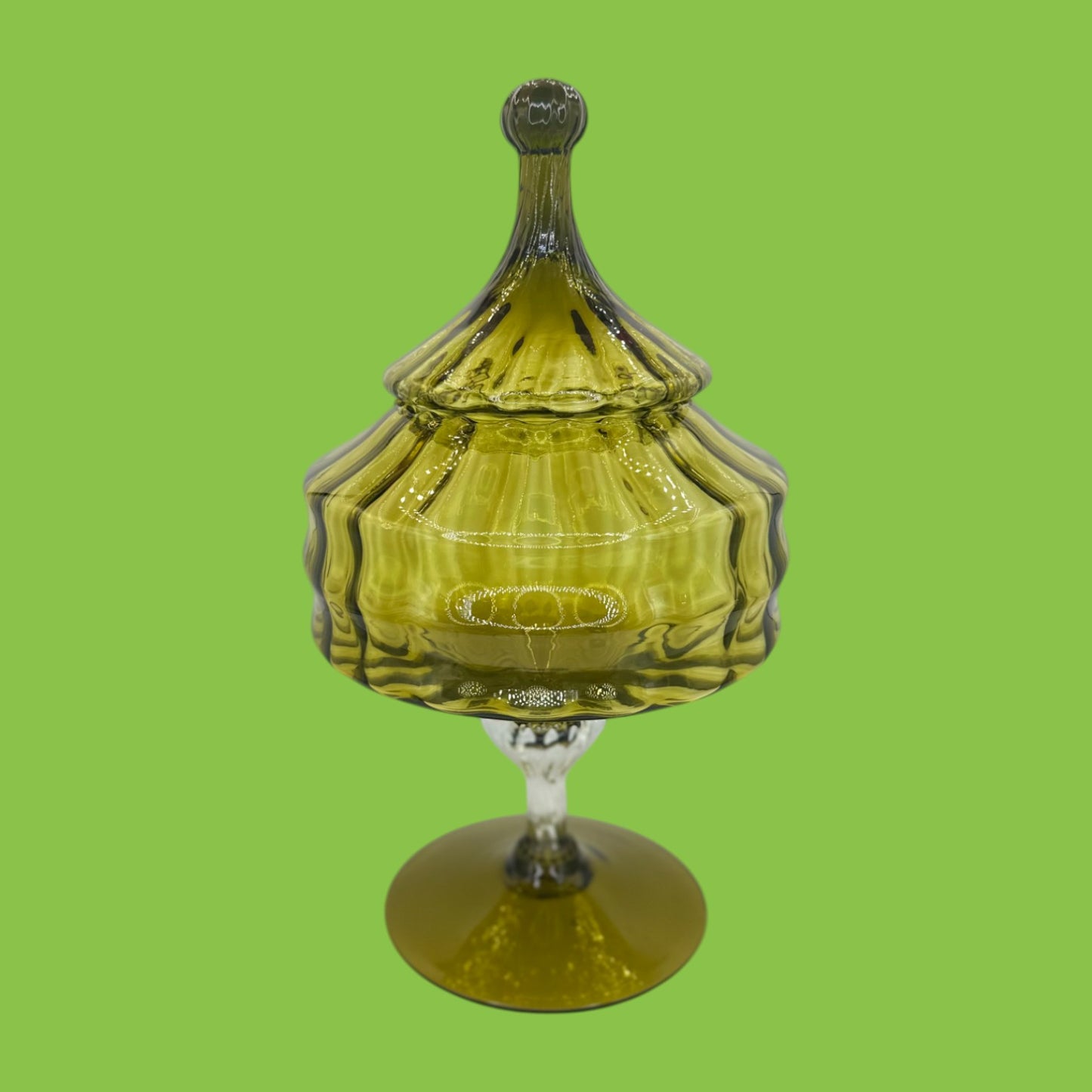 Olive Green Empoli Compote Covered Jar Mid Century Modern Italian Retro Vintage