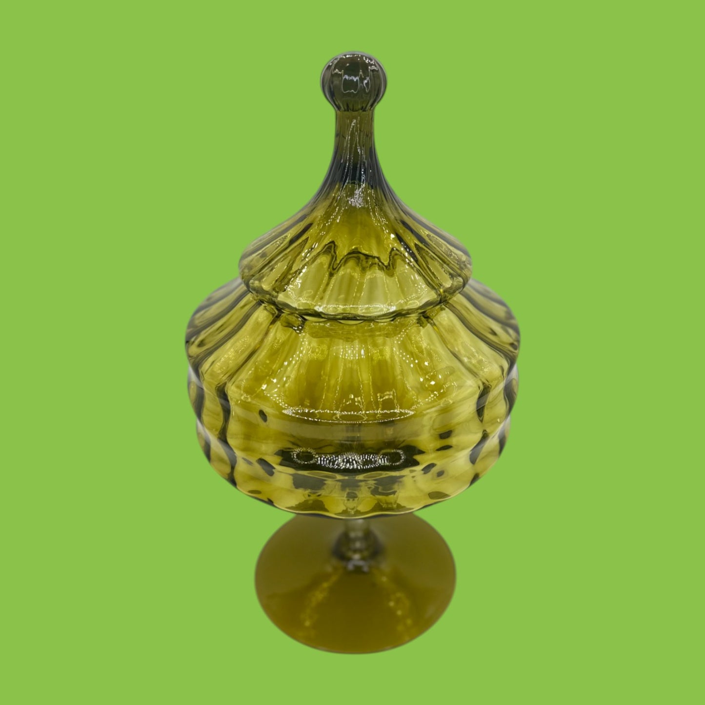 Olive Green Empoli Compote Covered Jar Mid Century Modern Italian Retro Vintage