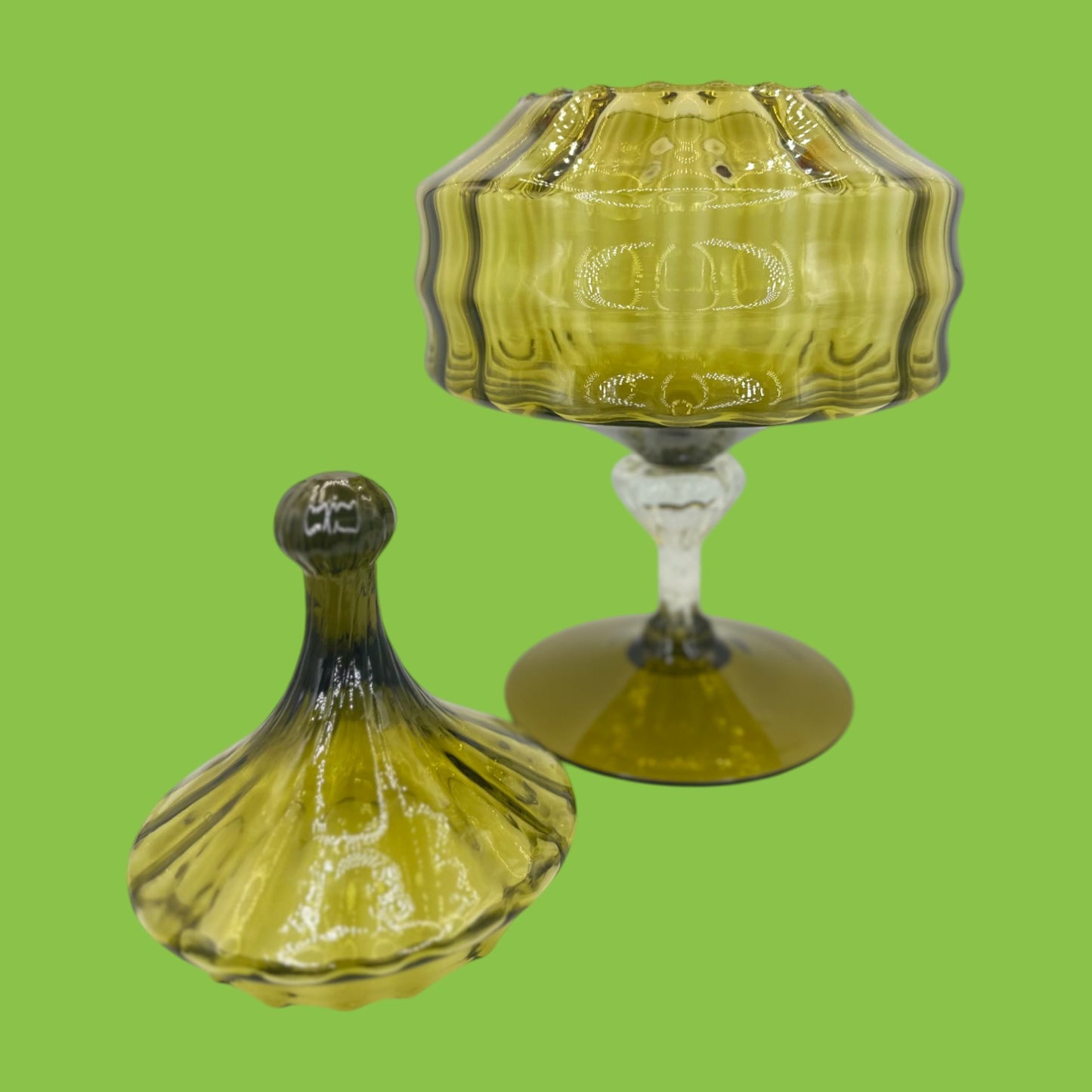 Olive Green Empoli Compote Covered Jar Mid Century Modern Italian Retro Vintage