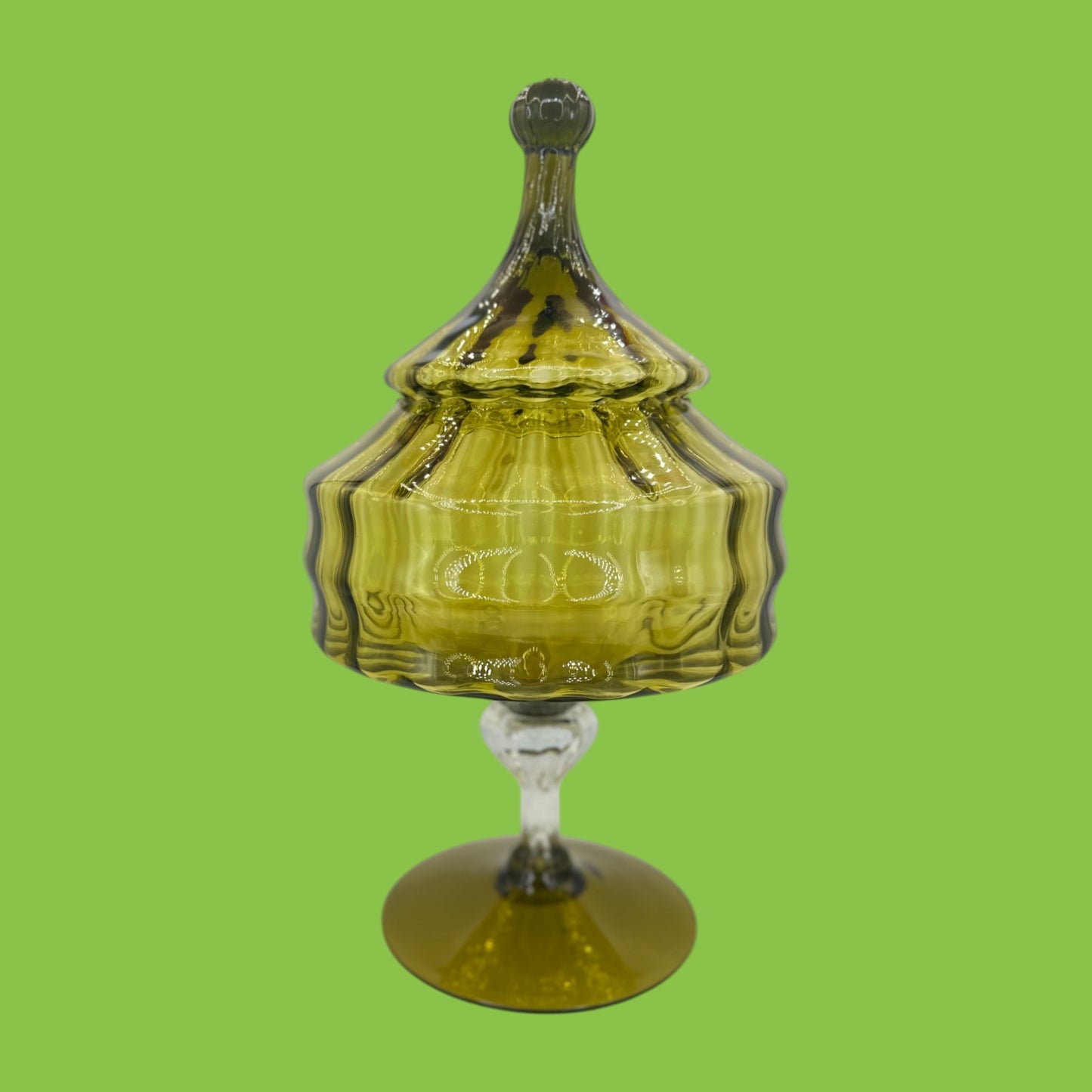 Olive Green Empoli Compote Covered Jar Mid Century Modern Italian Retro Vintage
