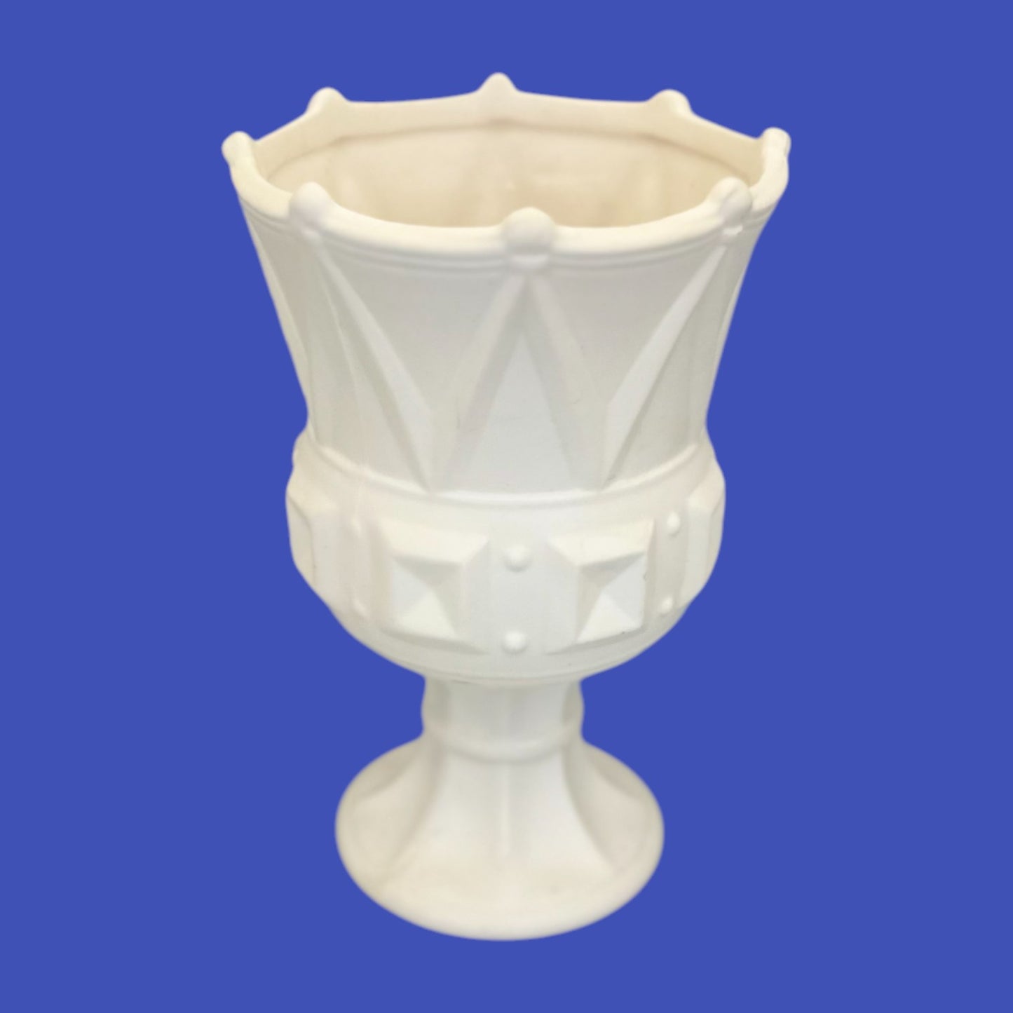 Vintage Handmade Pottery Vase White Slipform Brutalist Design