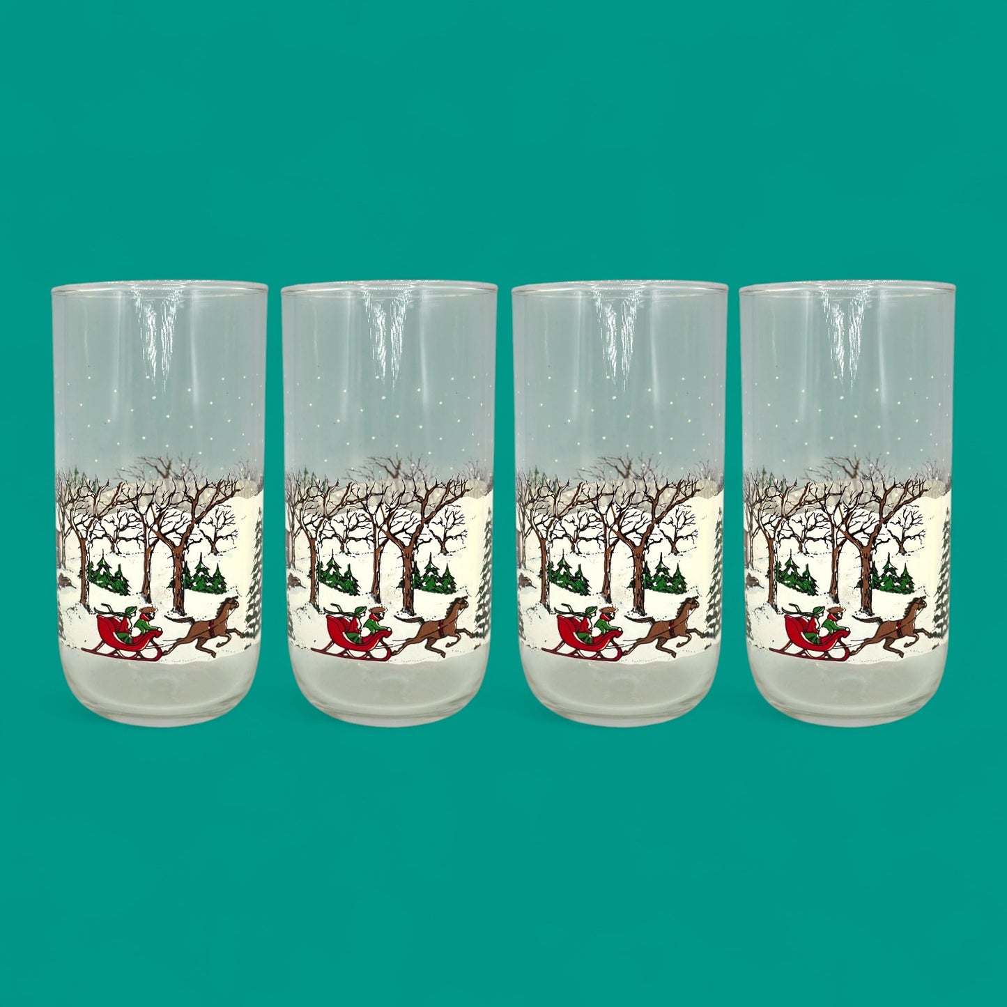 Vintage Libbey Winter Village Christmas Tumblers Set of 4 16oz Glasses