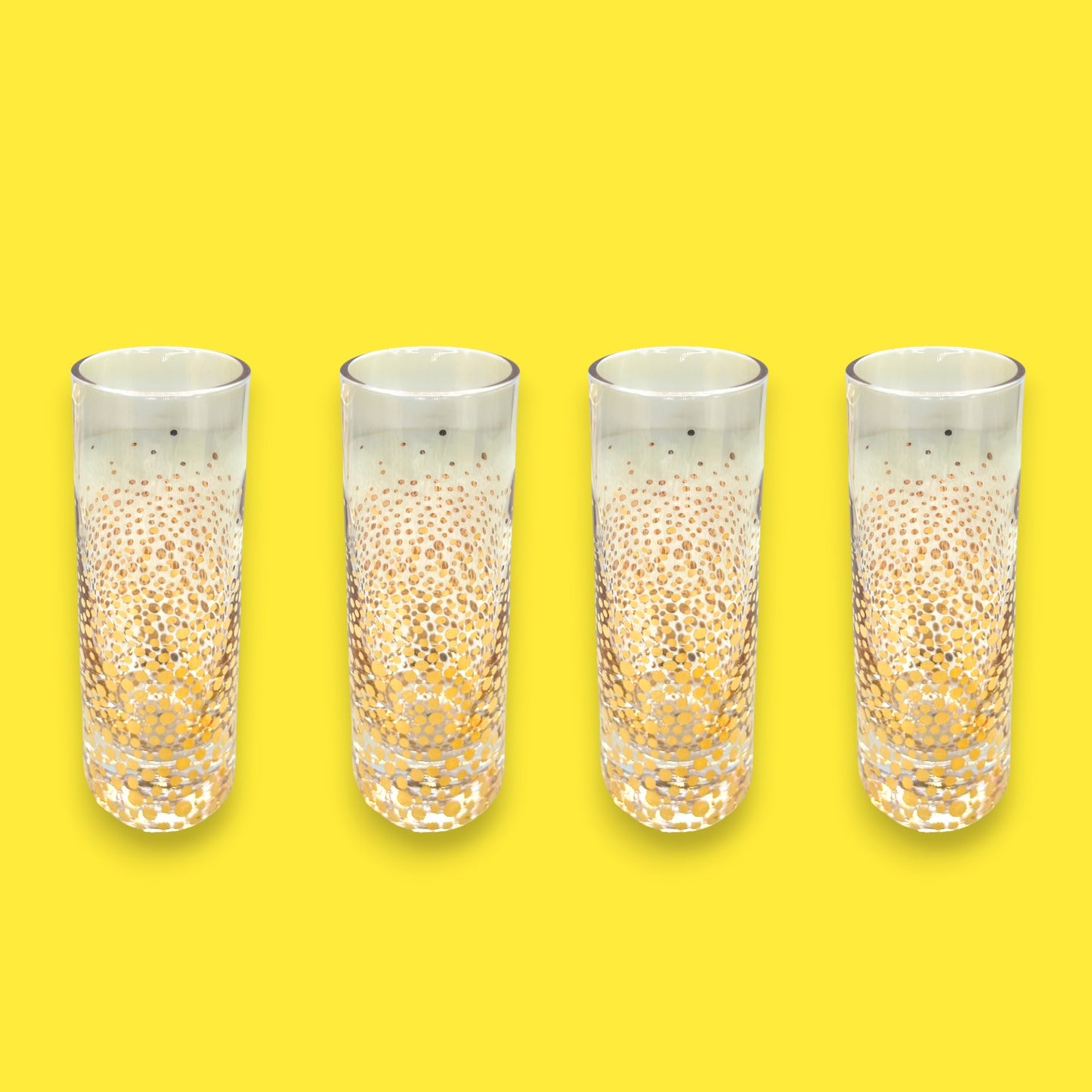 Set of 4 Gold Sparkling Confetti Champagne Flutes – 9 oz Tall Glasses Barware