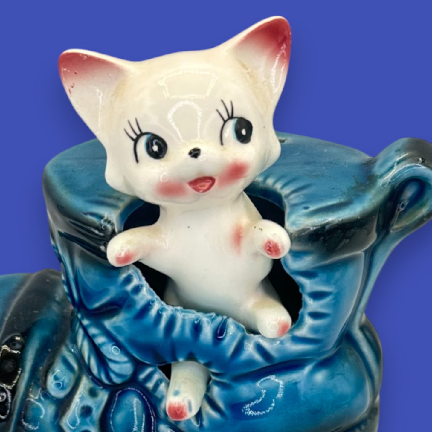 Vintage Cat in Boot Piggy Bank Ceramic Japan 1950s Collectible Figurine