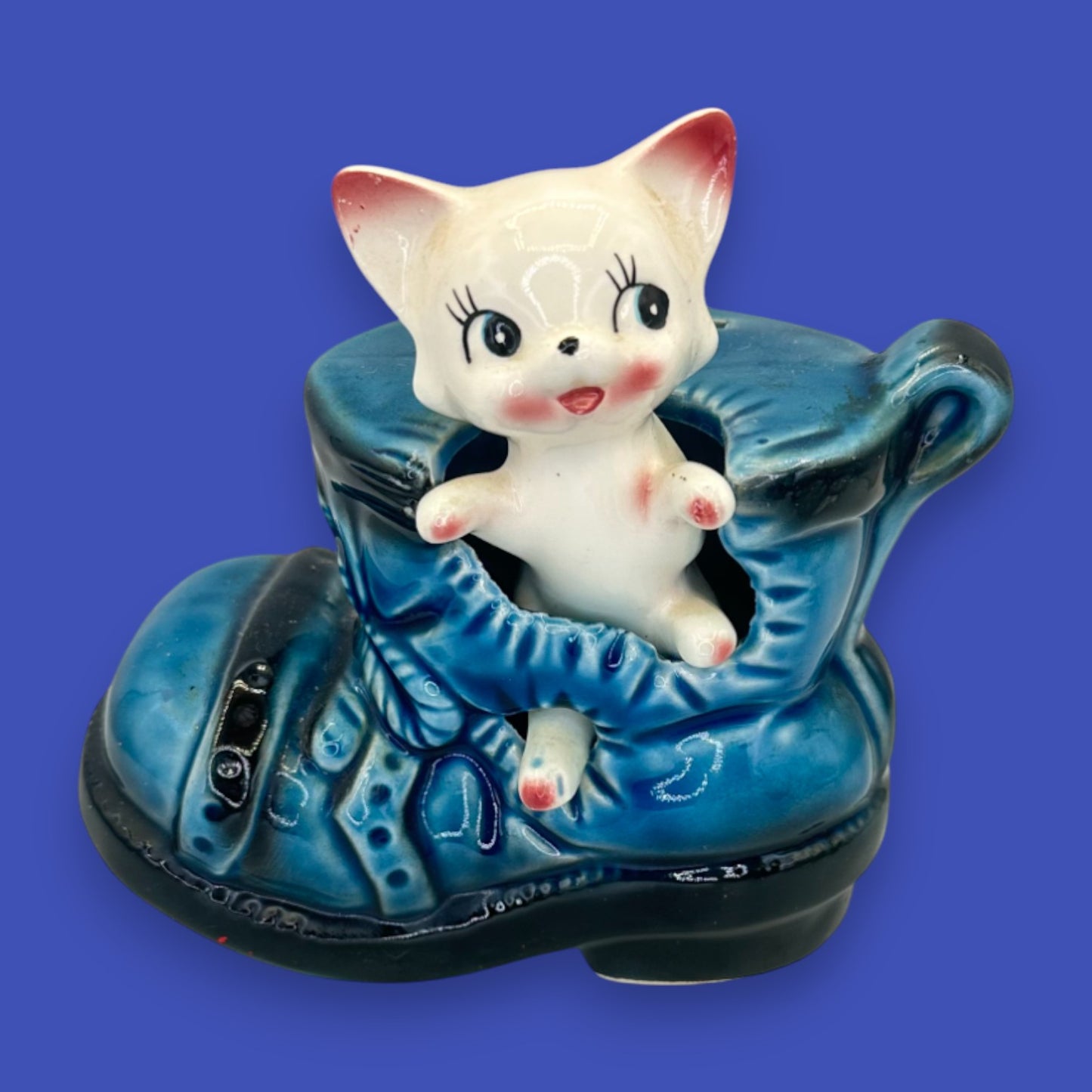 Vintage Cat in Boot Piggy Bank Ceramic Japan 1950s Collectible Figurine