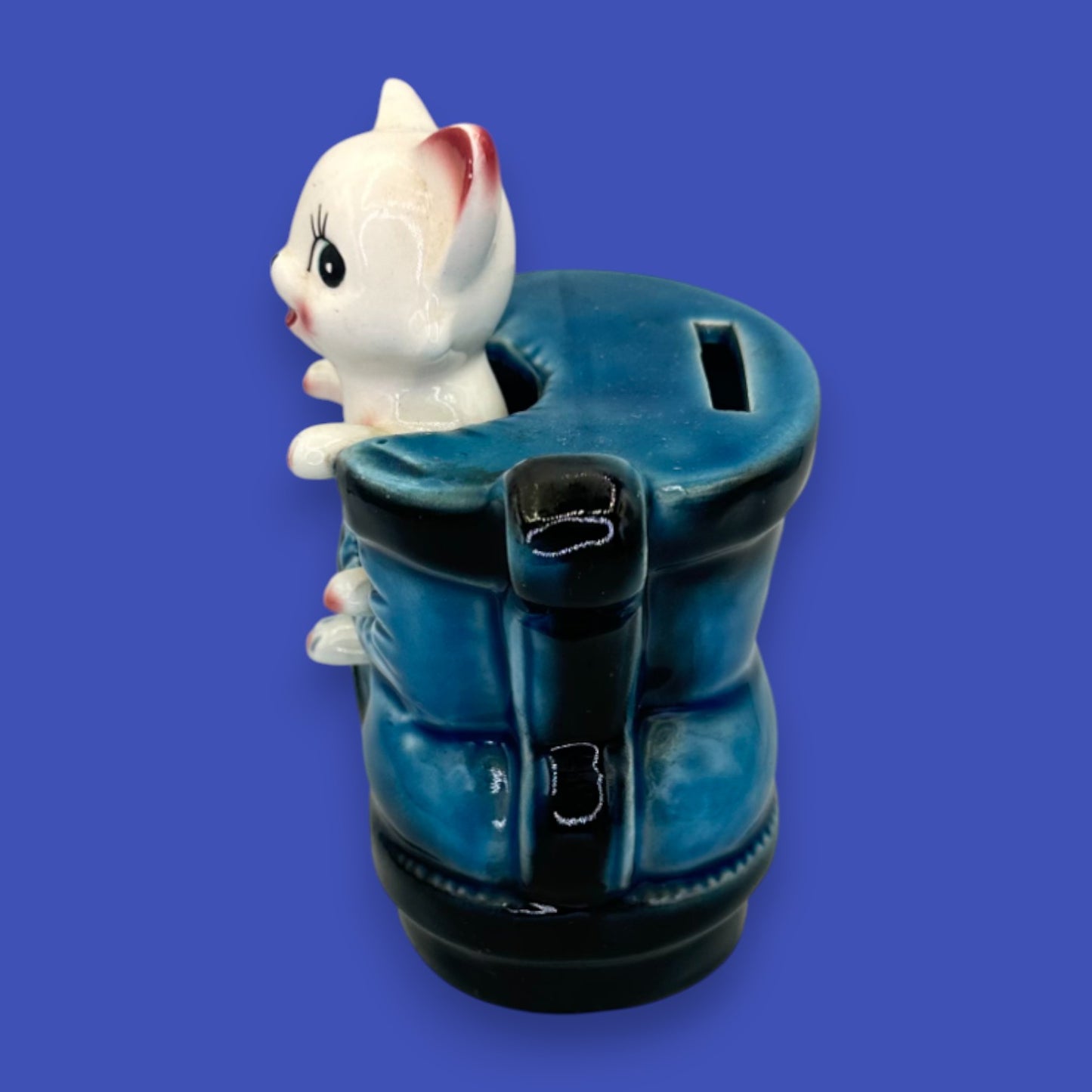 Vintage Cat in Boot Piggy Bank Ceramic Japan 1950s Collectible Figurine