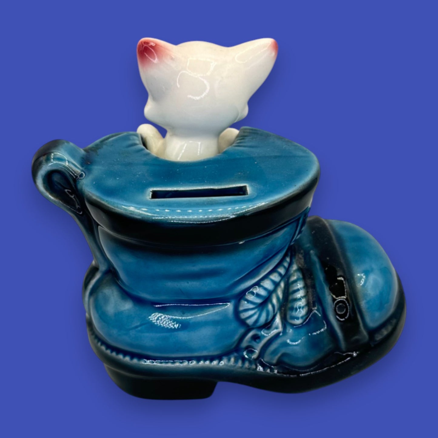 Vintage Cat in Boot Piggy Bank Ceramic Japan 1950s Collectible Figurine