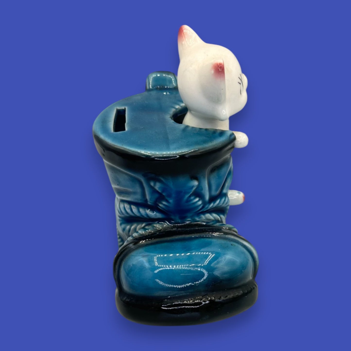 Vintage Cat in Boot Piggy Bank Ceramic Japan 1950s Collectible Figurine