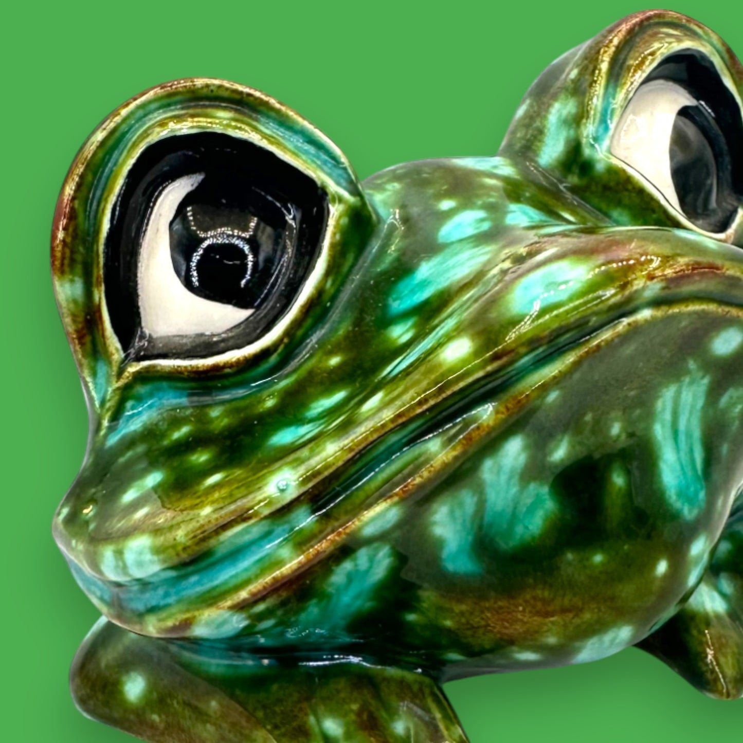 Vintage Arnels Green Ceramic Frog Figurine Cosmic Glaze Mid Century
