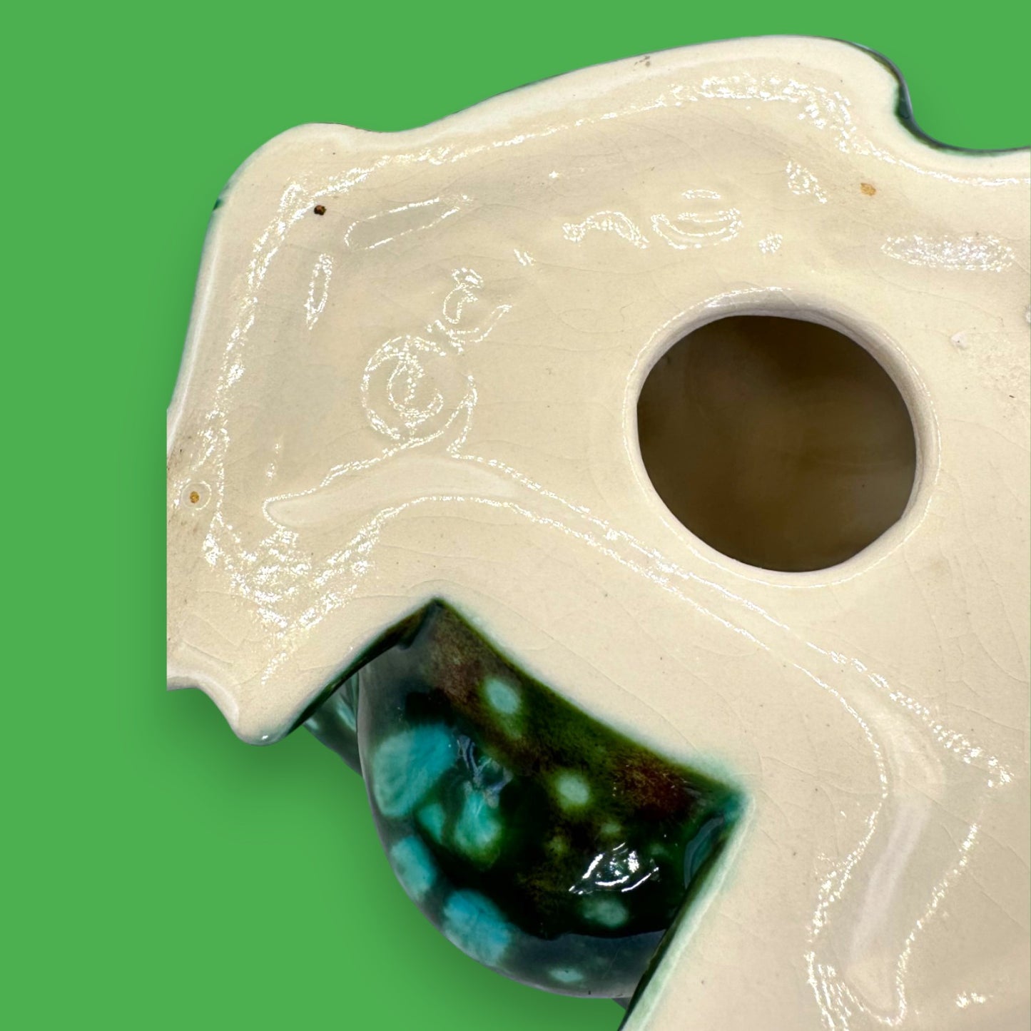 Vintage Arnels Green Ceramic Frog Figurine Cosmic Glaze Mid Century