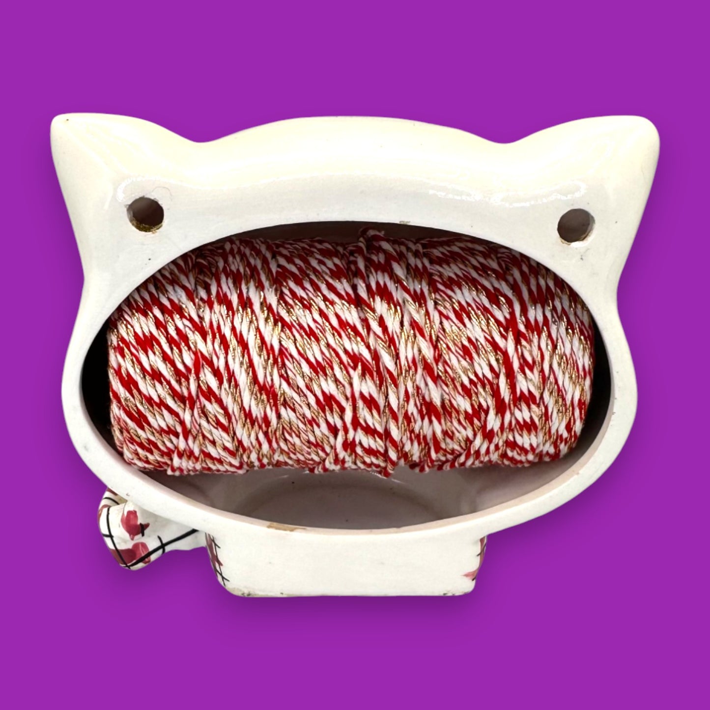 Holt Howard Cozy Cat Yarn Dispenser Vintage 1959 Japan Ceramic with Tartan Bow