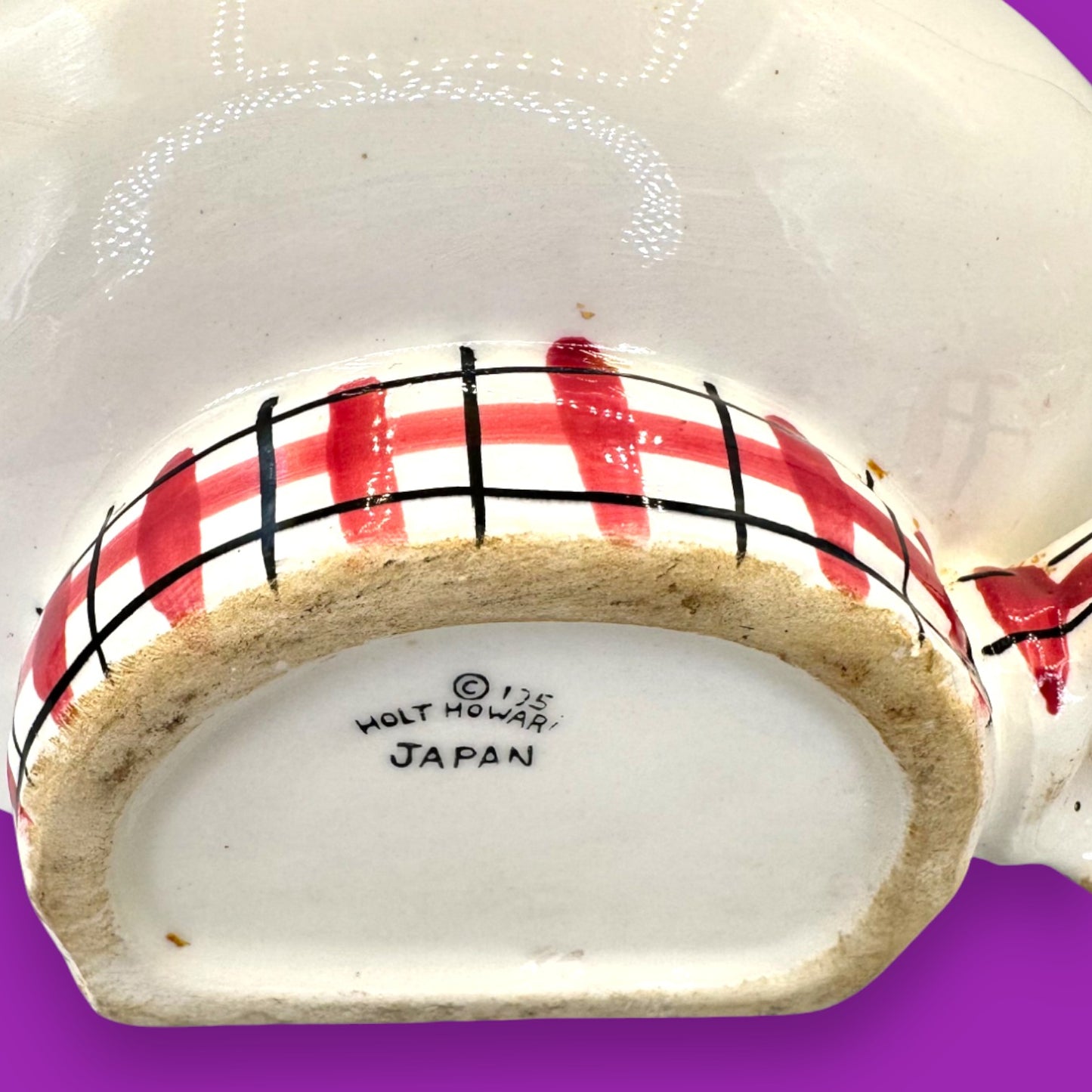 Holt Howard Cozy Cat Yarn Dispenser Vintage 1959 Japan Ceramic with Tartan Bow