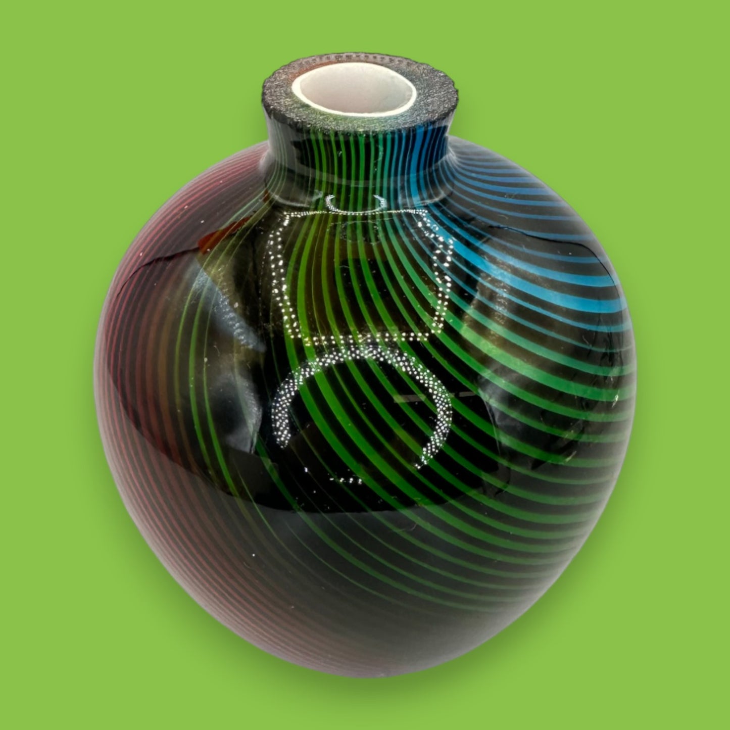 Vintage Murano Glass Vase – Black with Colorful Swirl Design
