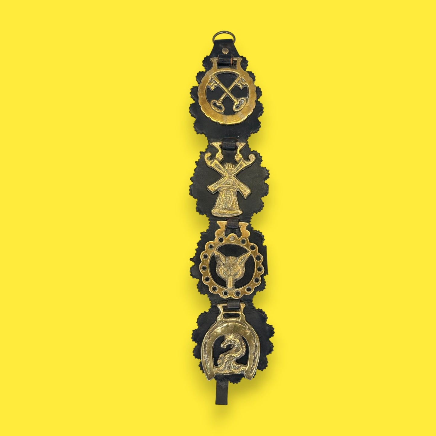 Vintage Horse Brass Medallions on a Leather Strap