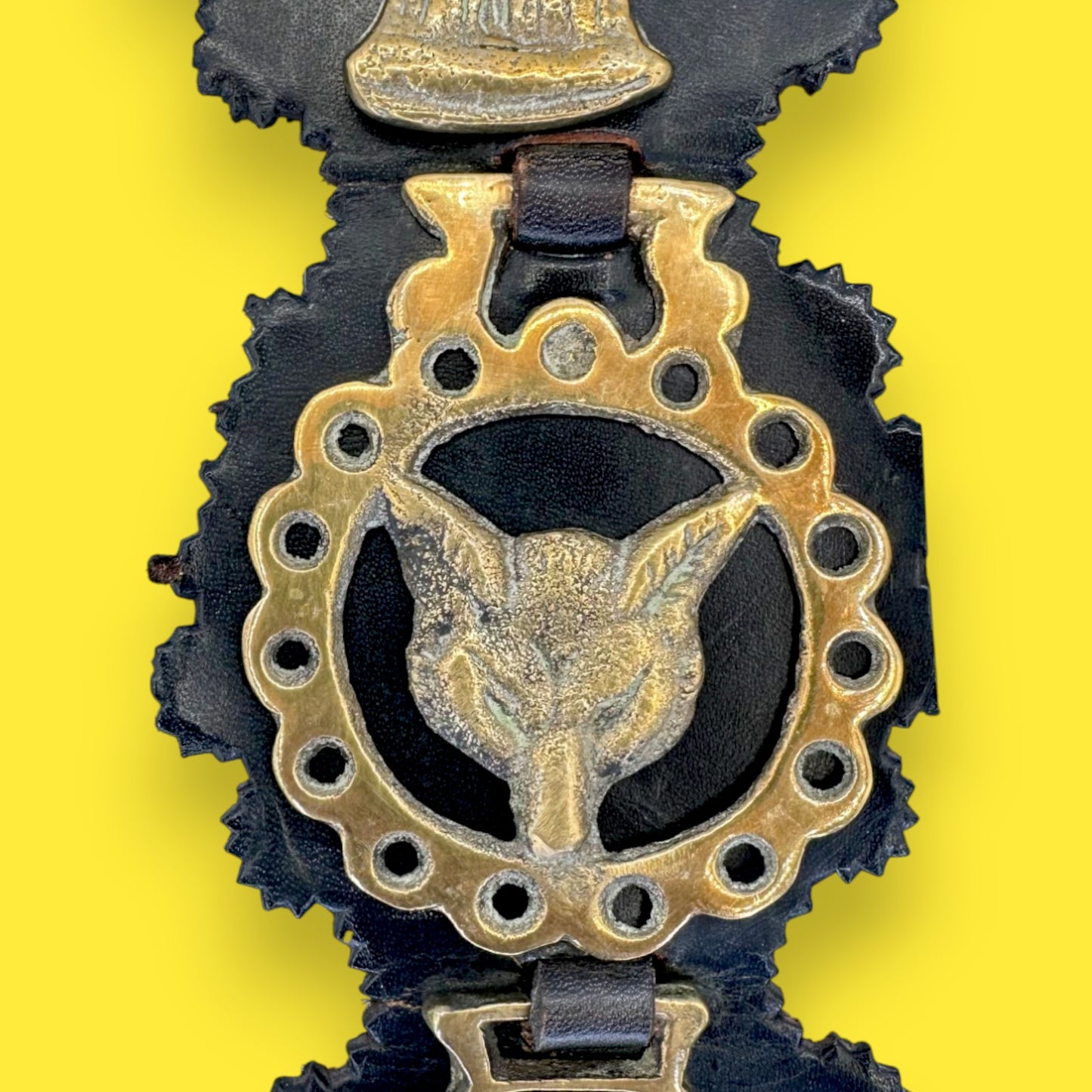 Vintage Horse Brass Medallions on a Leather Strap