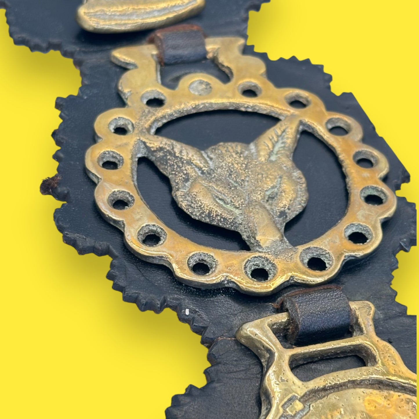 Vintage Horse Brass Medallions on a Leather Strap
