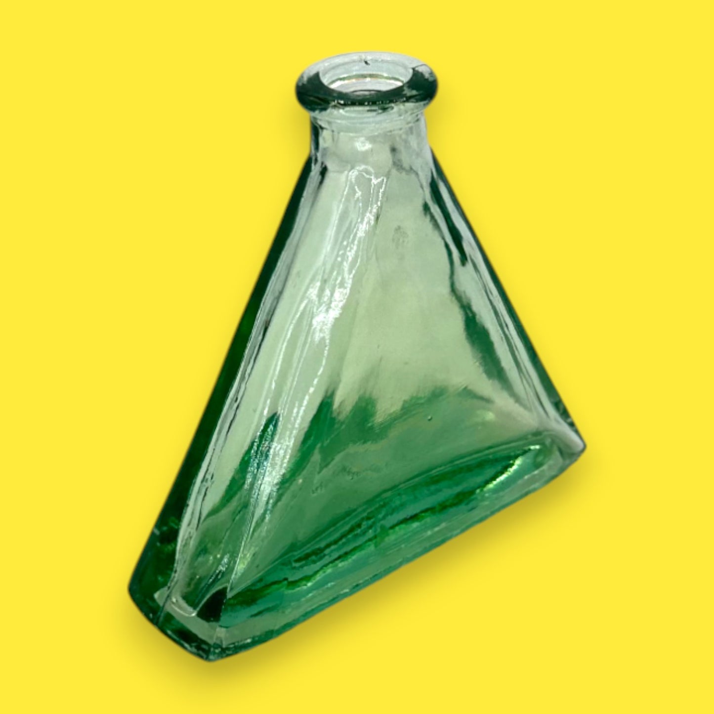 Vintage Green Triangle Apothecary Bottle – Timeless Glass Décor Accent